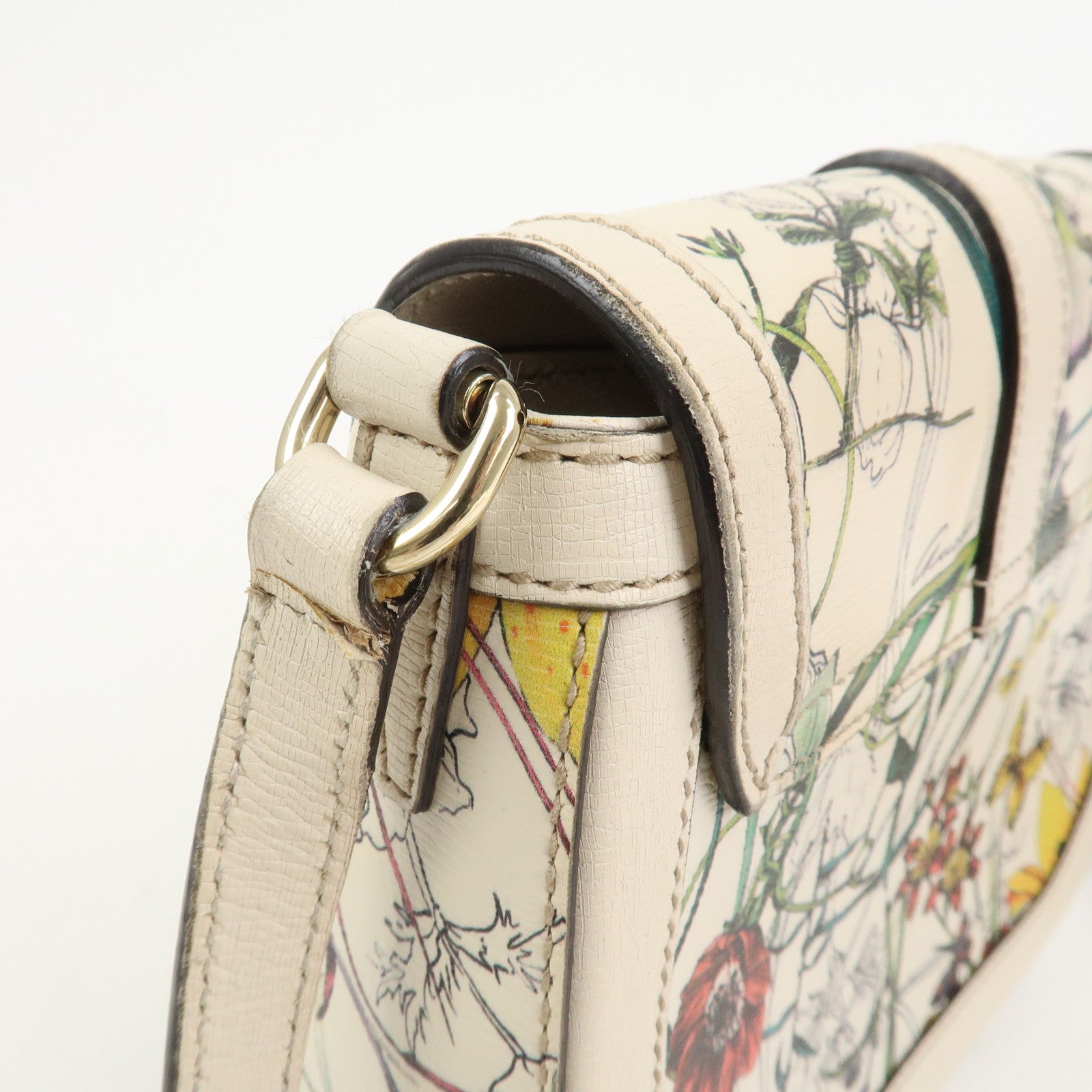 GUCCI Flora Leather Shoulder Bag Crossbody Bag Ivory 336749