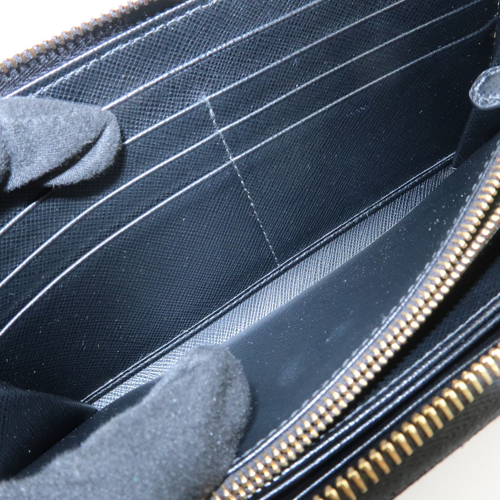 PRADA Logo Saffiano Leather Round Zippy Long Wallet Black