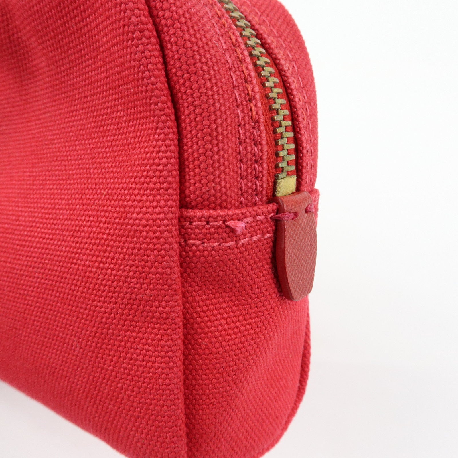 PRADA Triangle Logo Canvas Saffiano Leather Pouch Red 1N0021