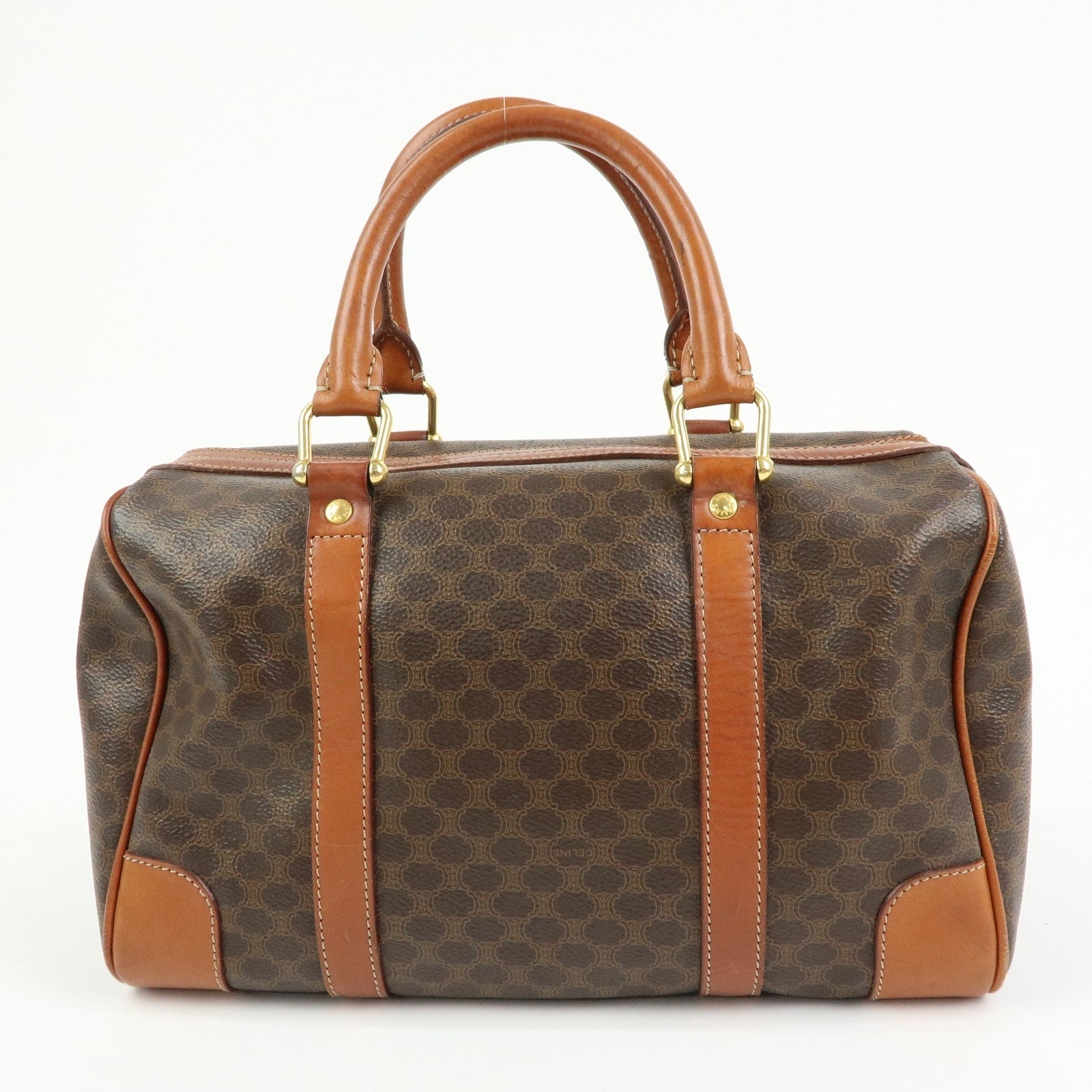 CELINE Macadam PVC Leather Boston Bag Hand Bag Brown