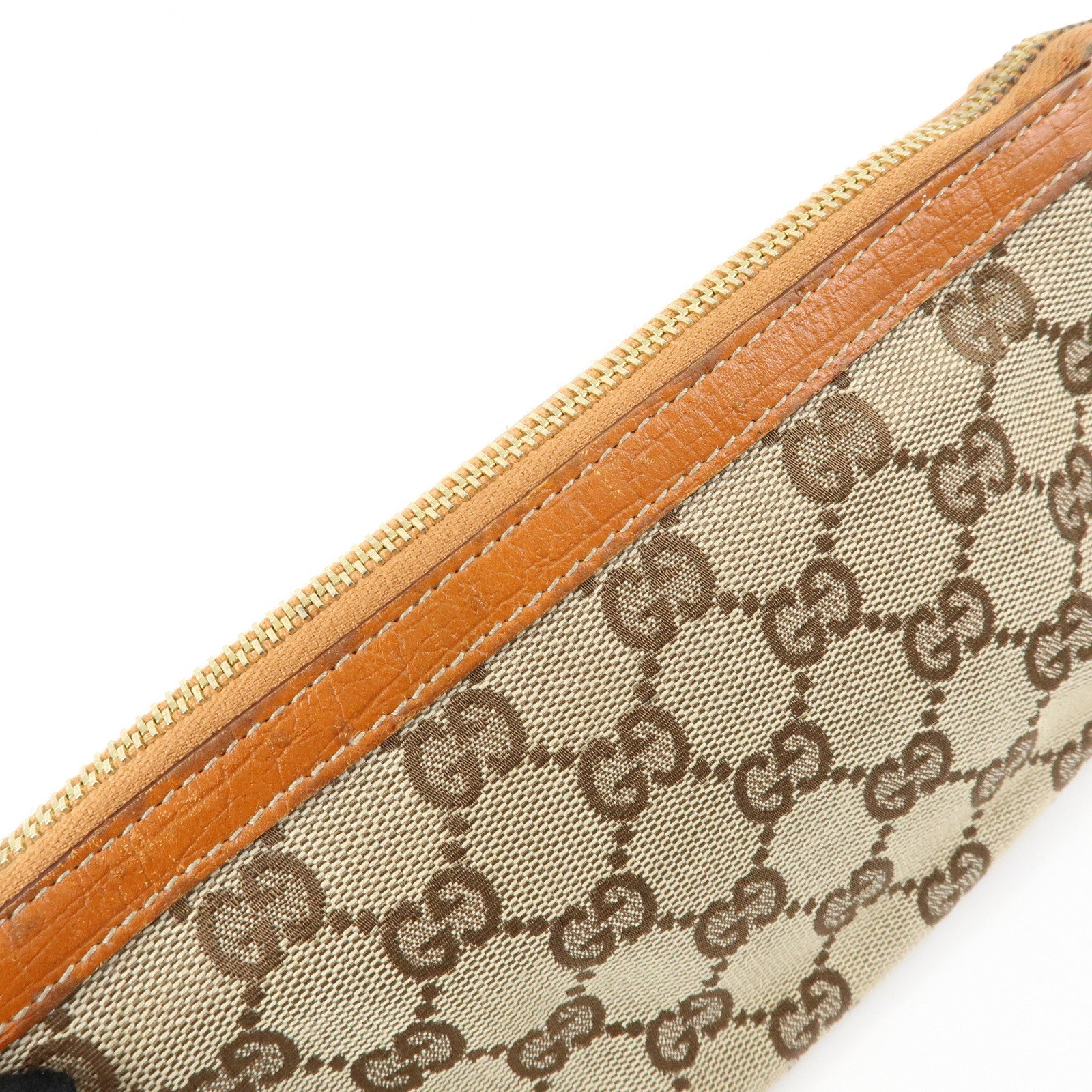 GUCCI Sherry GG Canvas Leather Pouch Hand Bag Beige Camel 152507