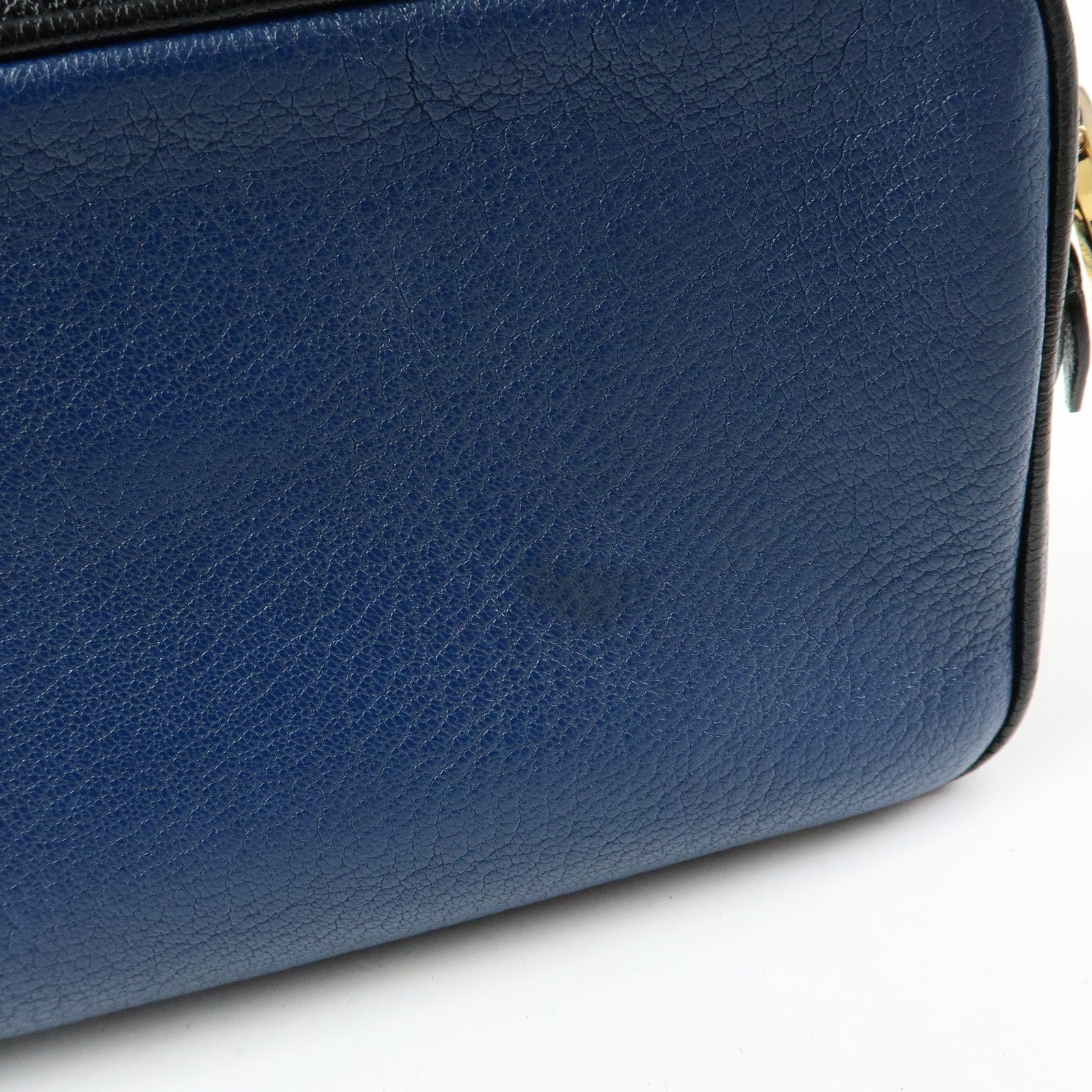 MIU MIU Logo Leather Shoulder Bag Crossbody Bag Blue Black