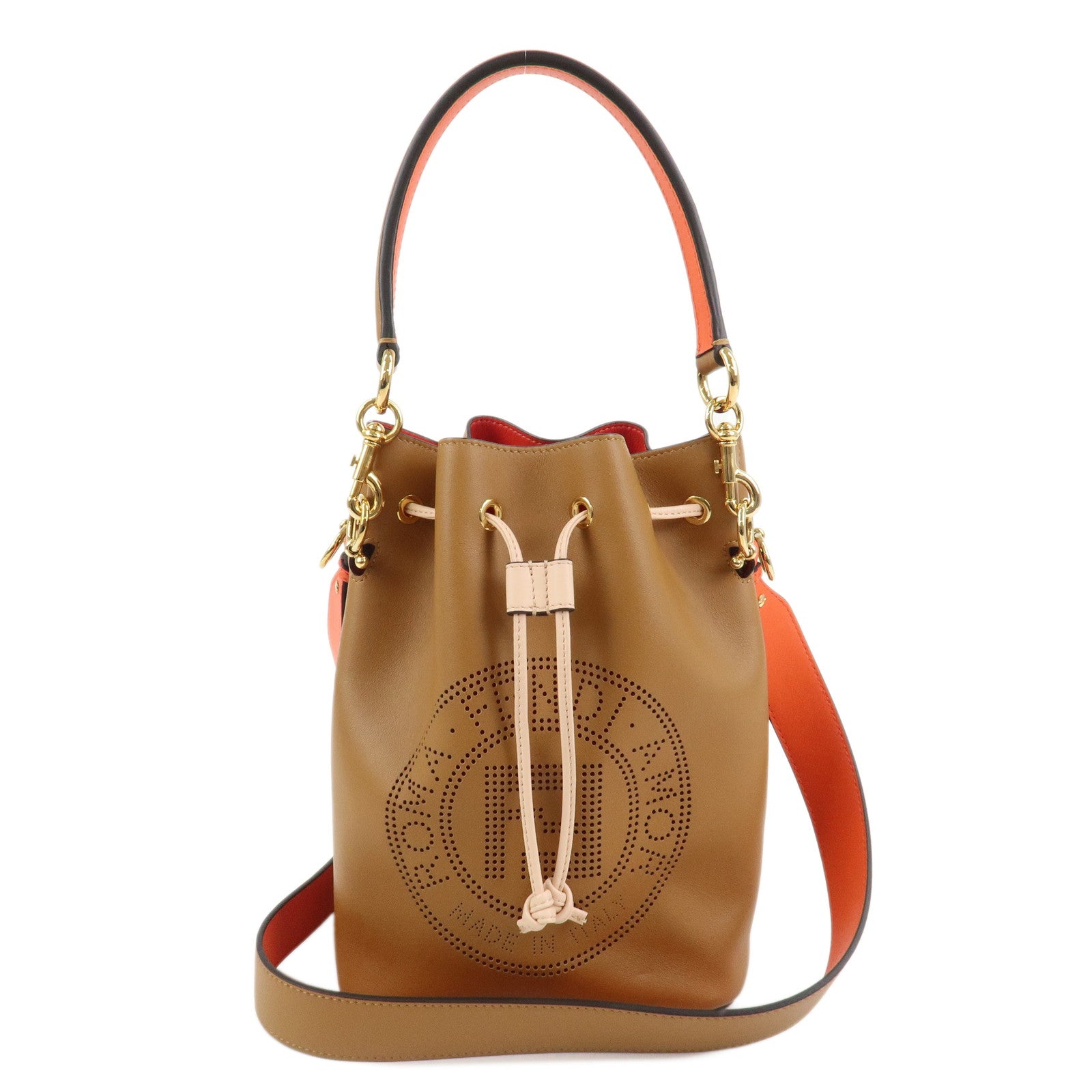 FENDI Leather Montresor 2Way Hand Shoulder Bag Brown Orange 8BT309