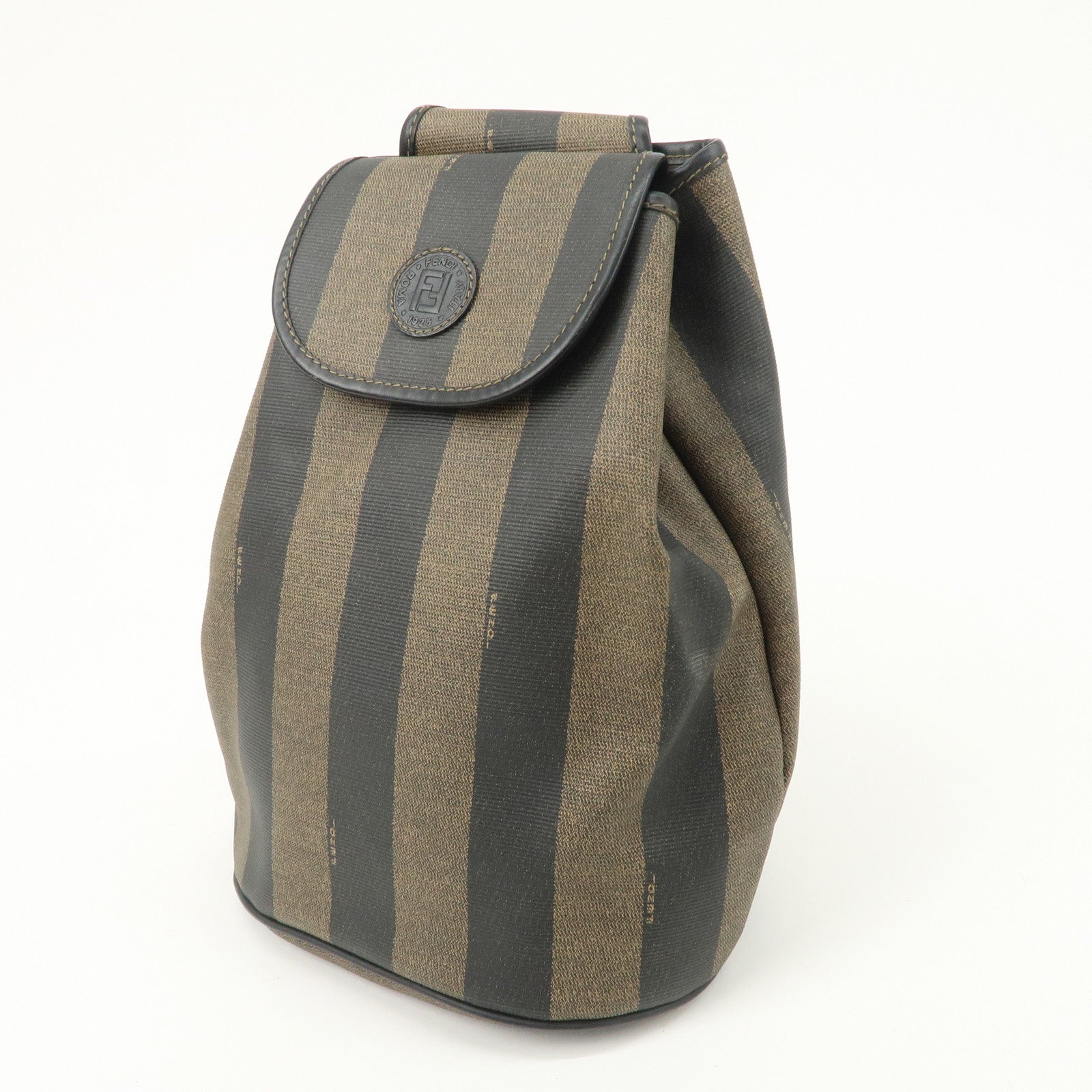 FENDI PVC Canvas Leather Back Pack Body Bag Black Brown 14559