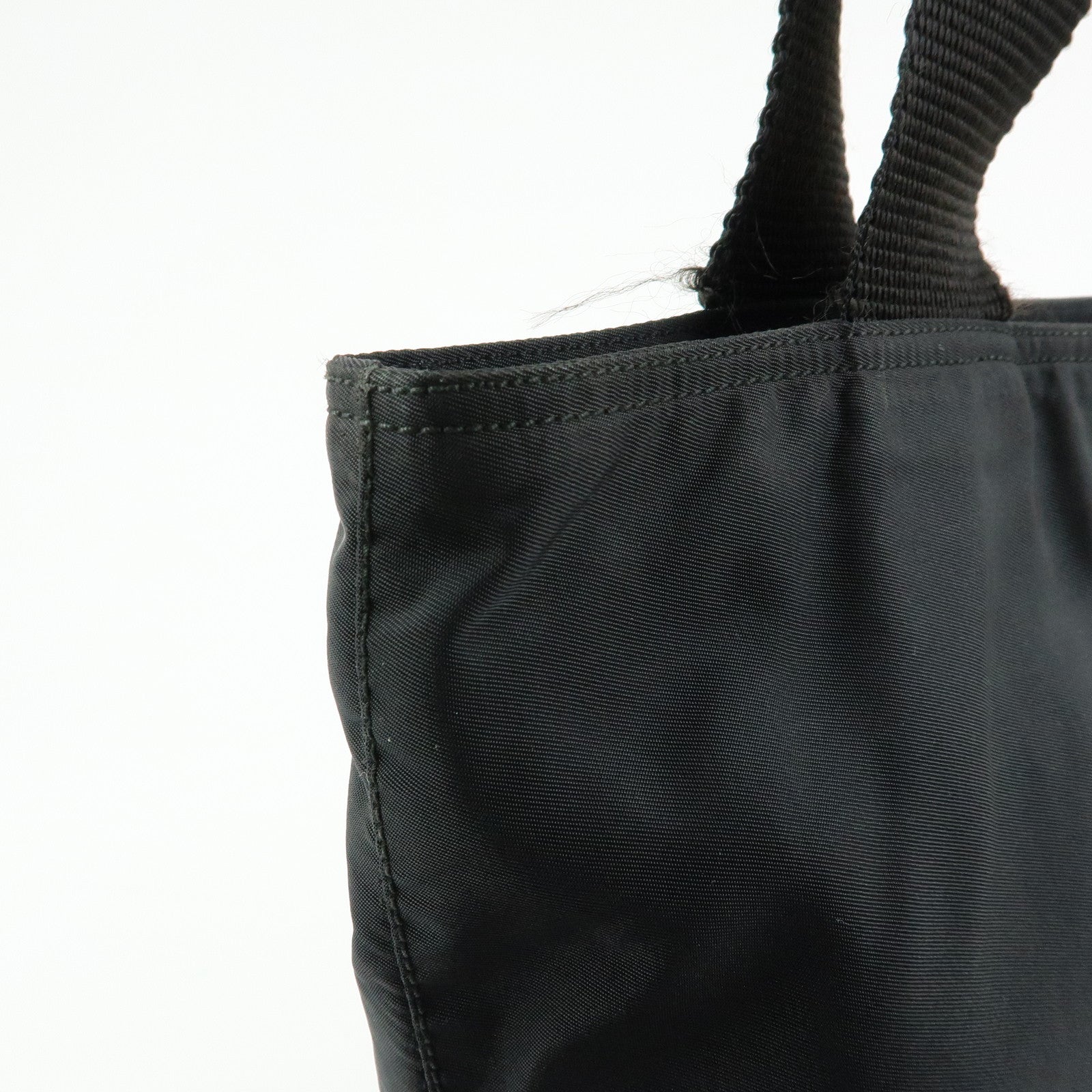 PRADA Triangle Logo Nylon Leather Tote Bag Shoulder Bag Black