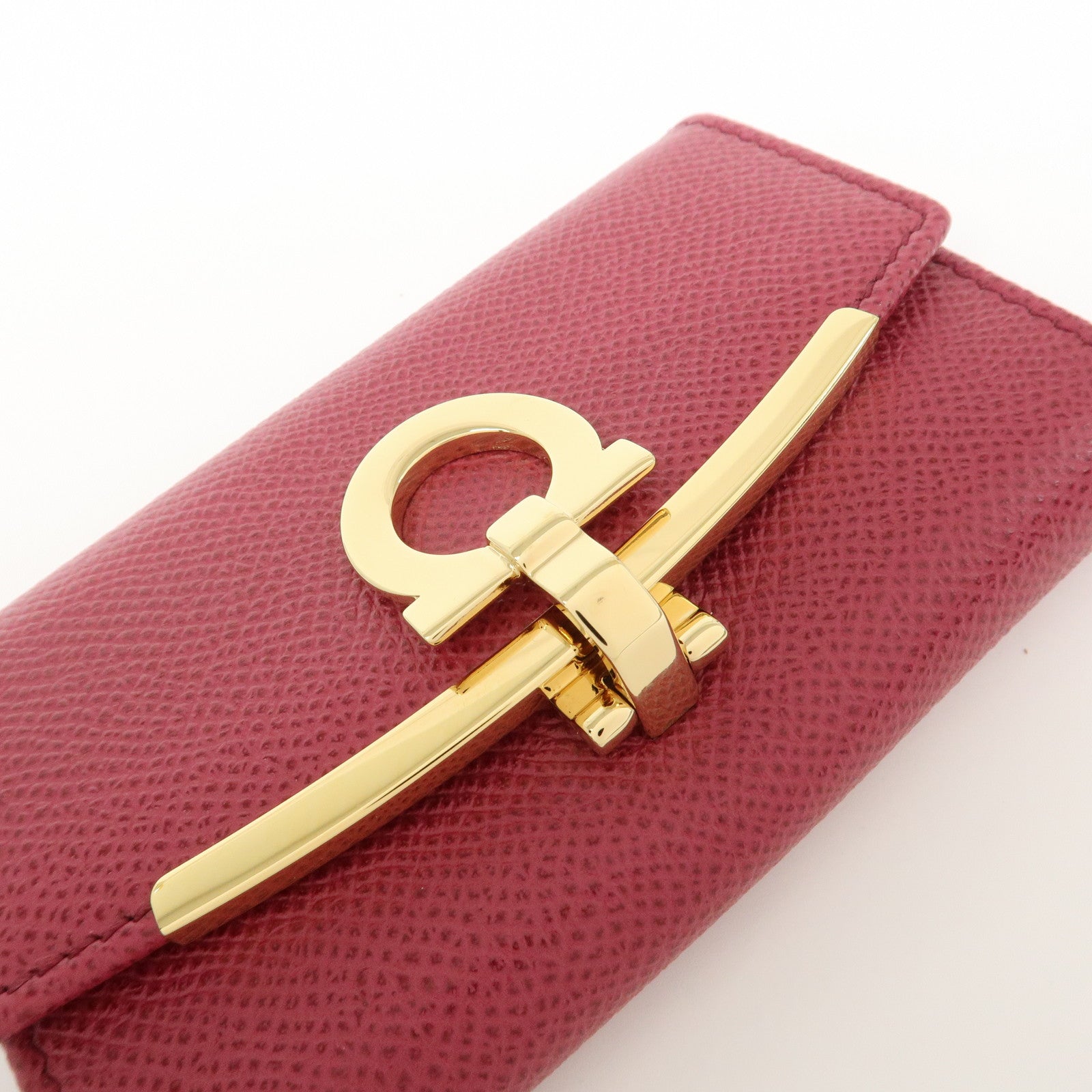 Ferragamo Gancini Leather 6 Ring Key Chain Key Case Red Gold
