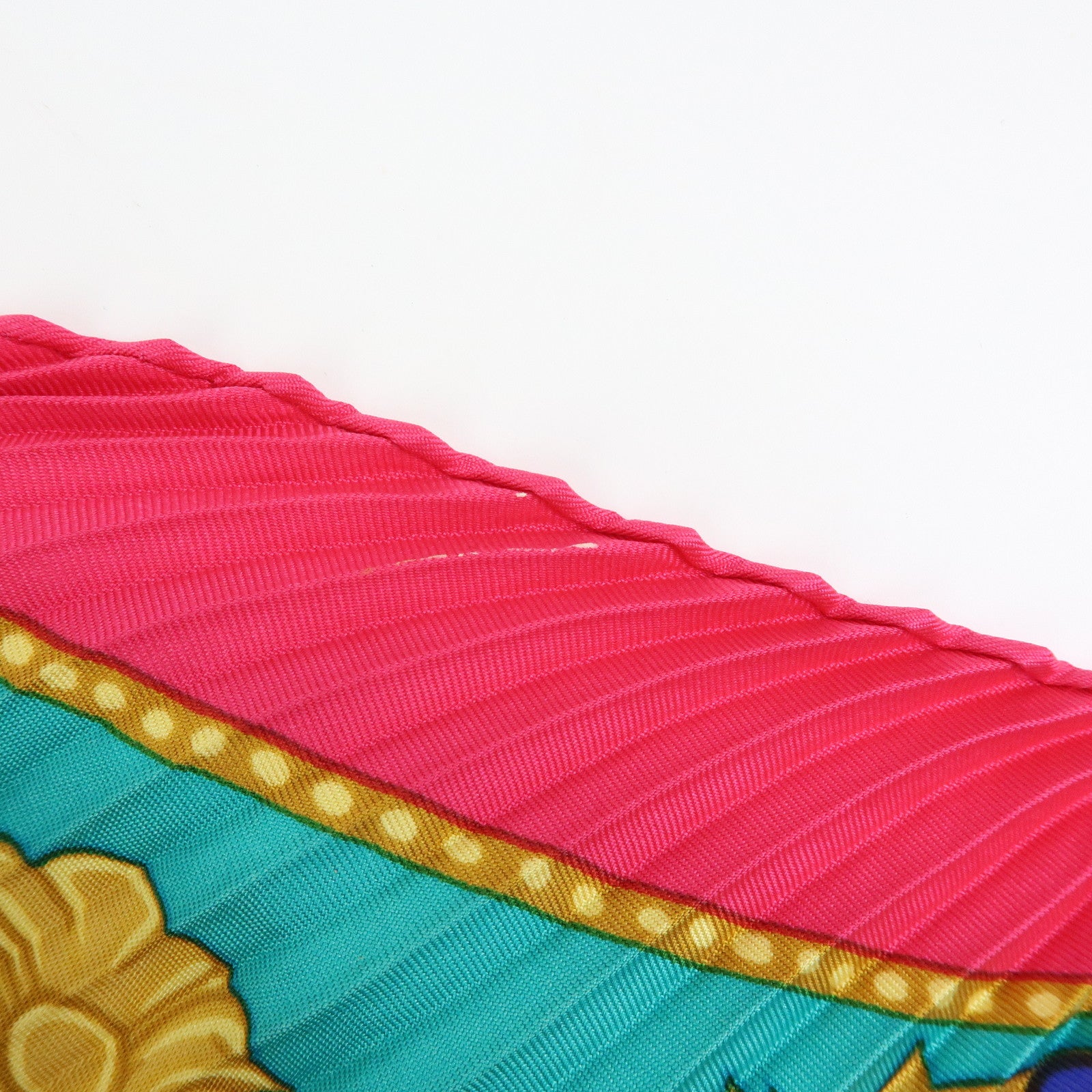 HERMES Pleated Carre 90 Set of 2 Silk 100% Scarf Green Pink