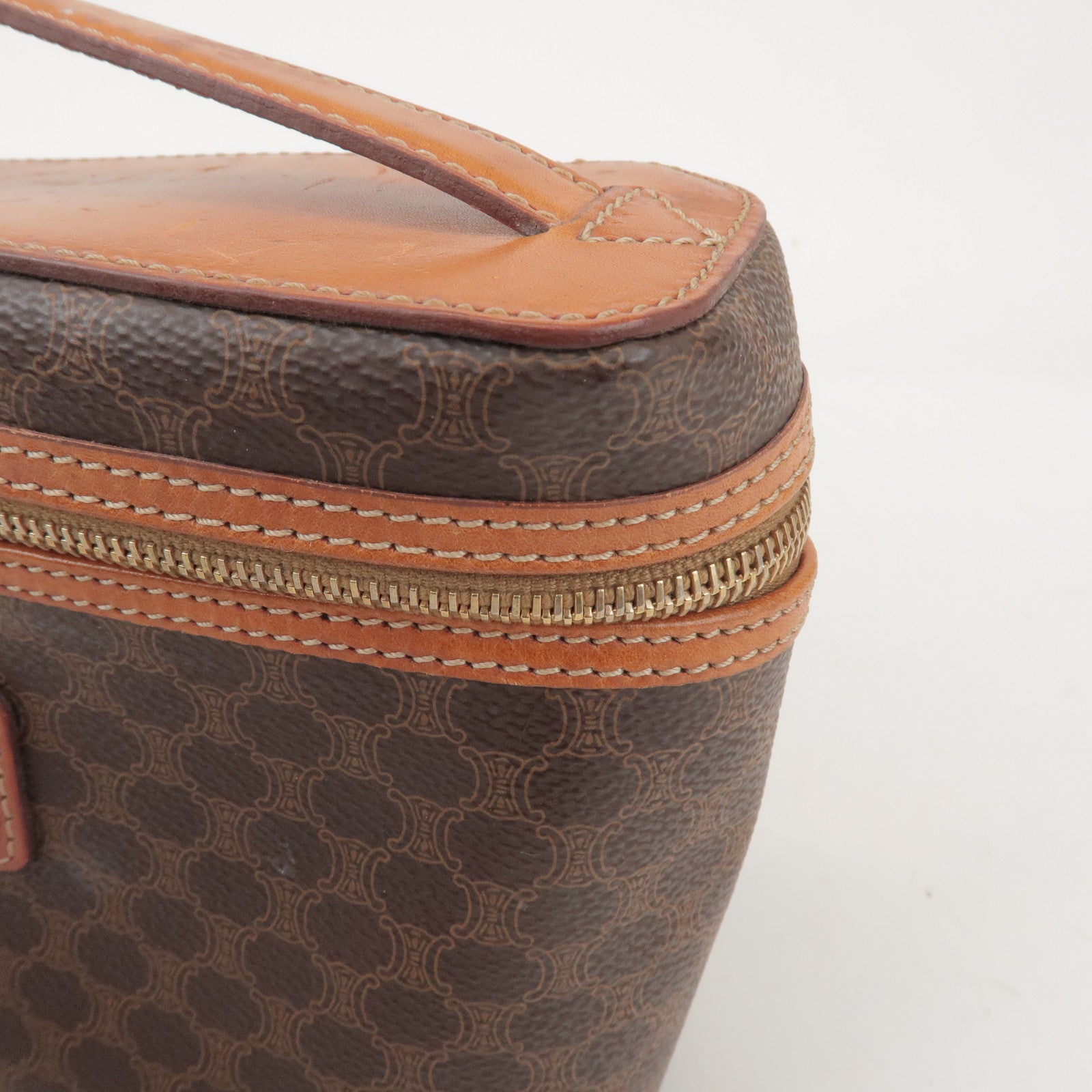 CELINE Macadam PVC Leather Hand Bag Vanity Bag Brown