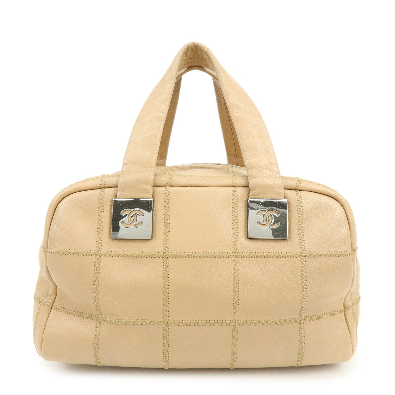 CHANEL Chocolate Bar COCO Mark Caviarskin Hand Bag Beige