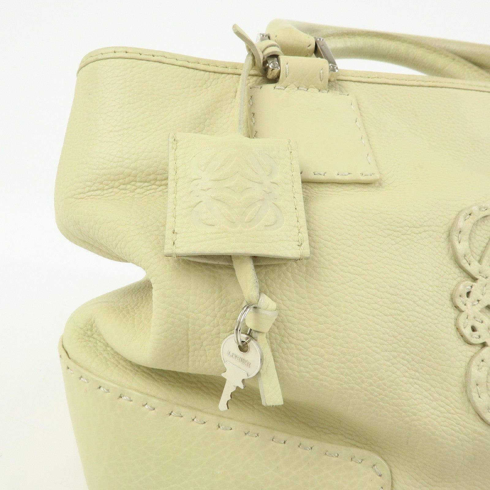 LOEWE Anagram Leather Tote Bag Hand Bag Ivory