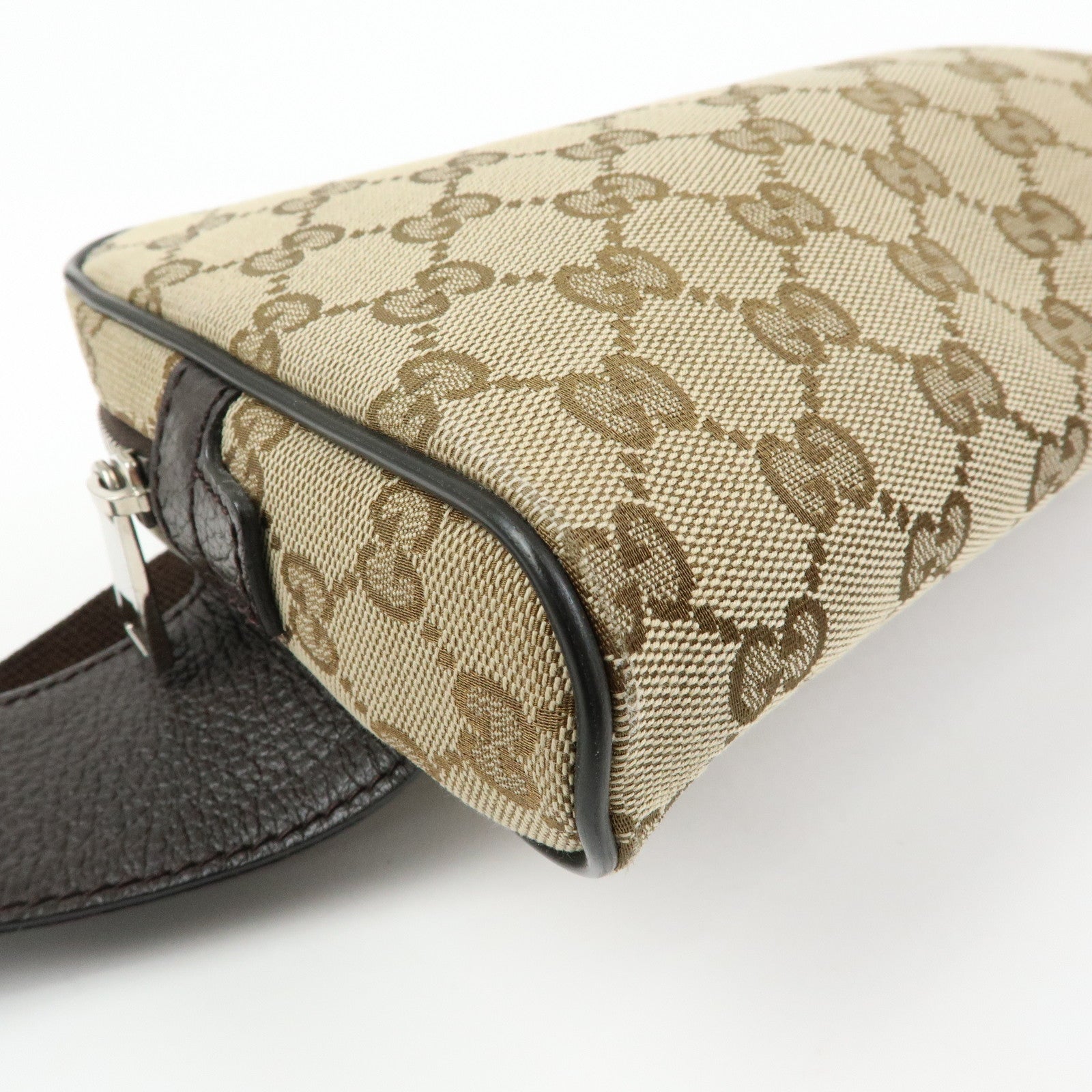 GUCCI GG Canvas Leather Waist Pouch Body Bag Beige Brown 449174