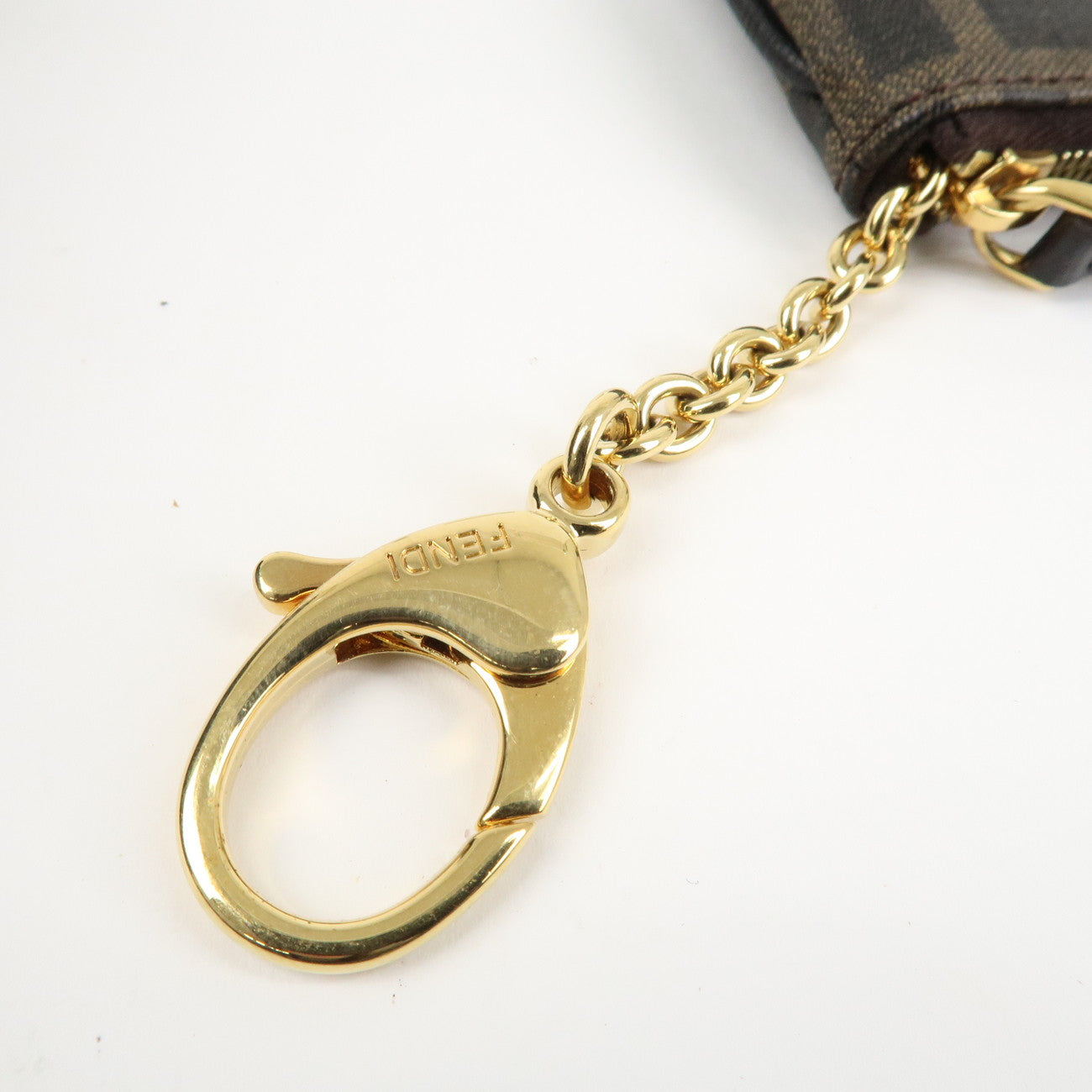 FENDI Zucca Leather PVC Coin Case Key Chain Black Brown 8AP005 Used