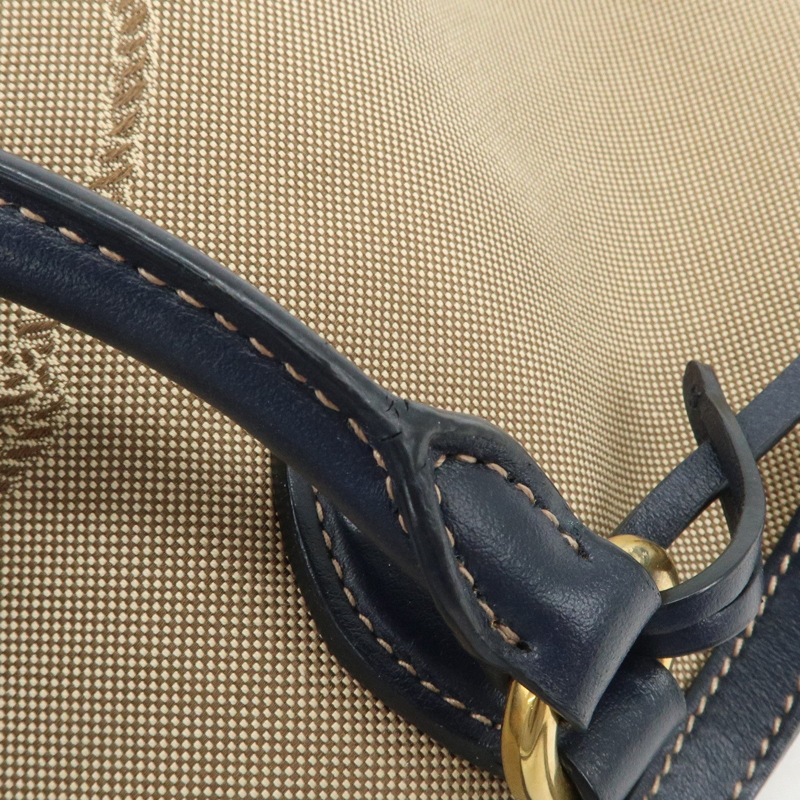 PRADA Logo Jacquard Leather Tote Bag Shoulder Bag Beige 1BG158