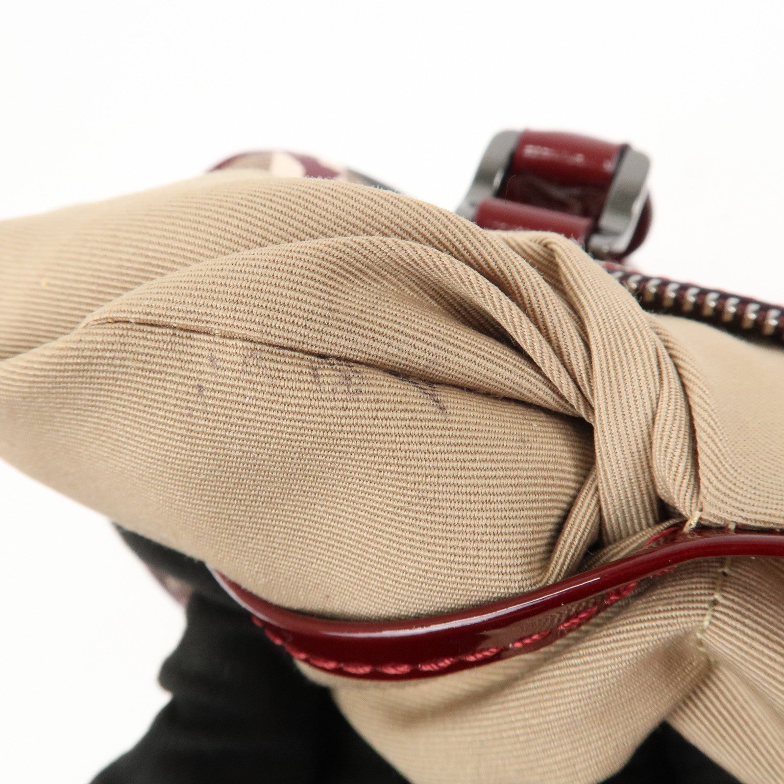 BURBERRY PVC Canvas Patent Leather Boston Bag Beige Bordeaux