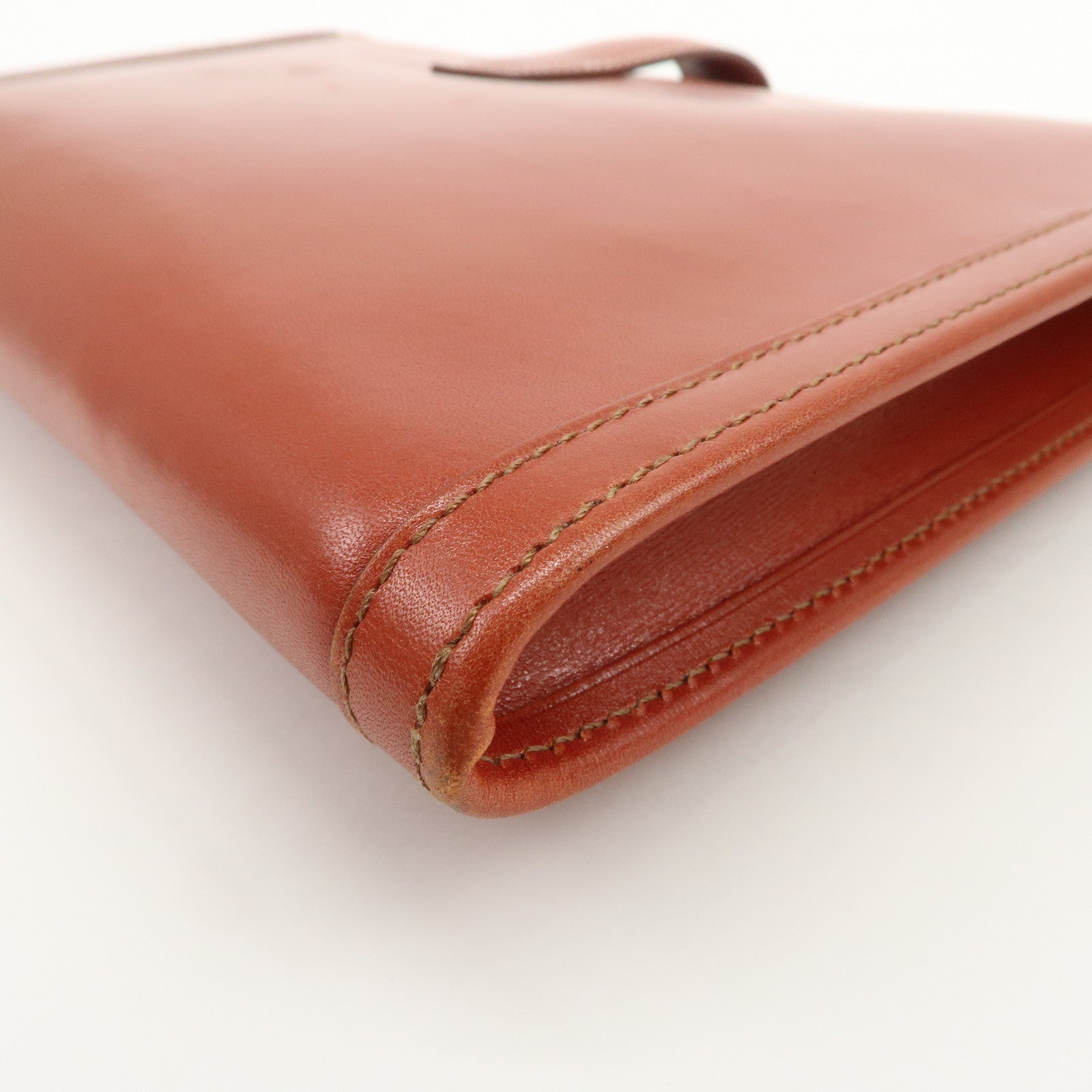 HERMES Box Calf Leather Jige PM □C Stamped Clutch Bag Brown