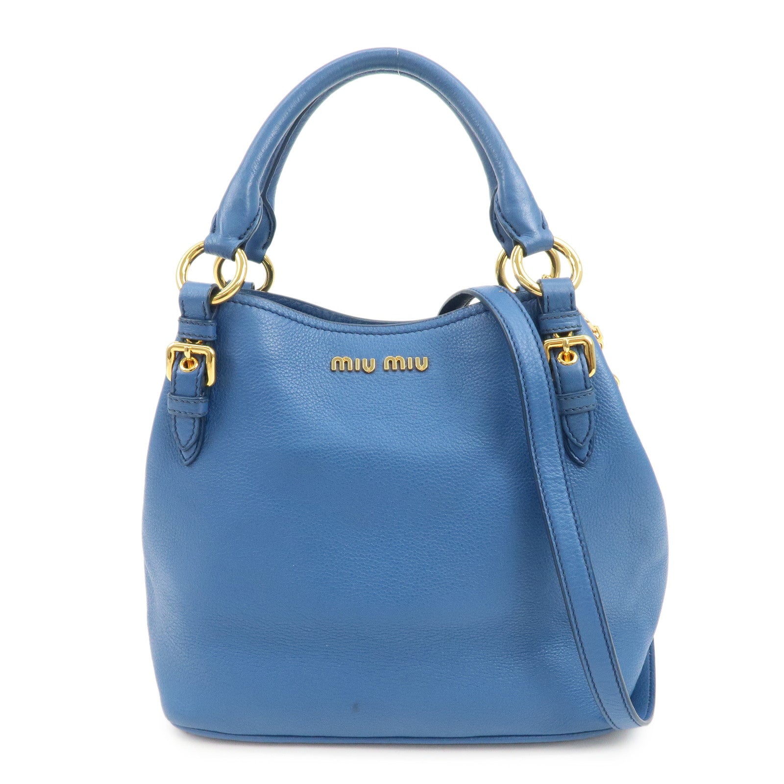 MIU MIU Madras Leather 2Way Shoulder Bag Hand Bag Blue RN0886