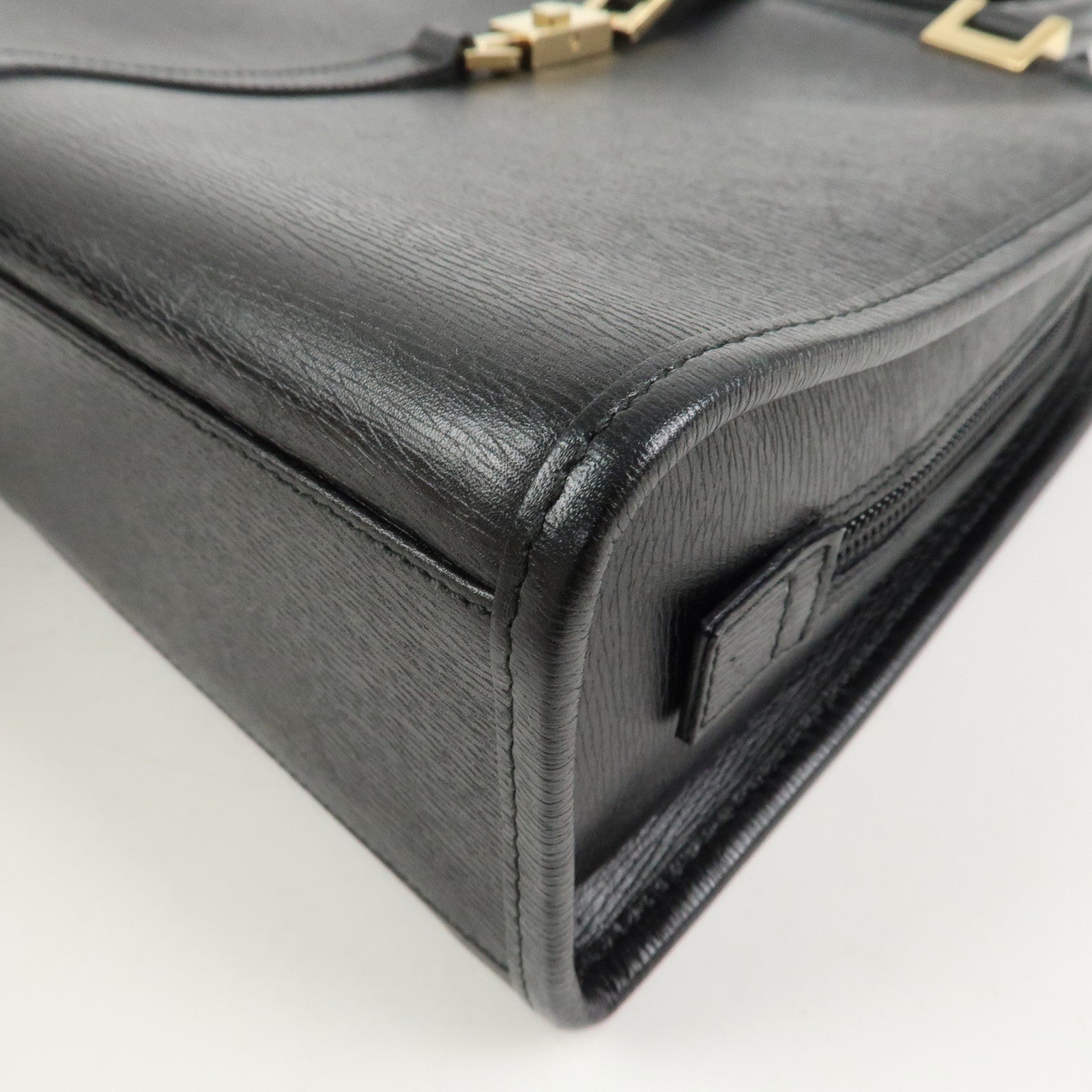 GUCCI Jackie Leather Hand Bag Tote Bag Black Gold 002.1071