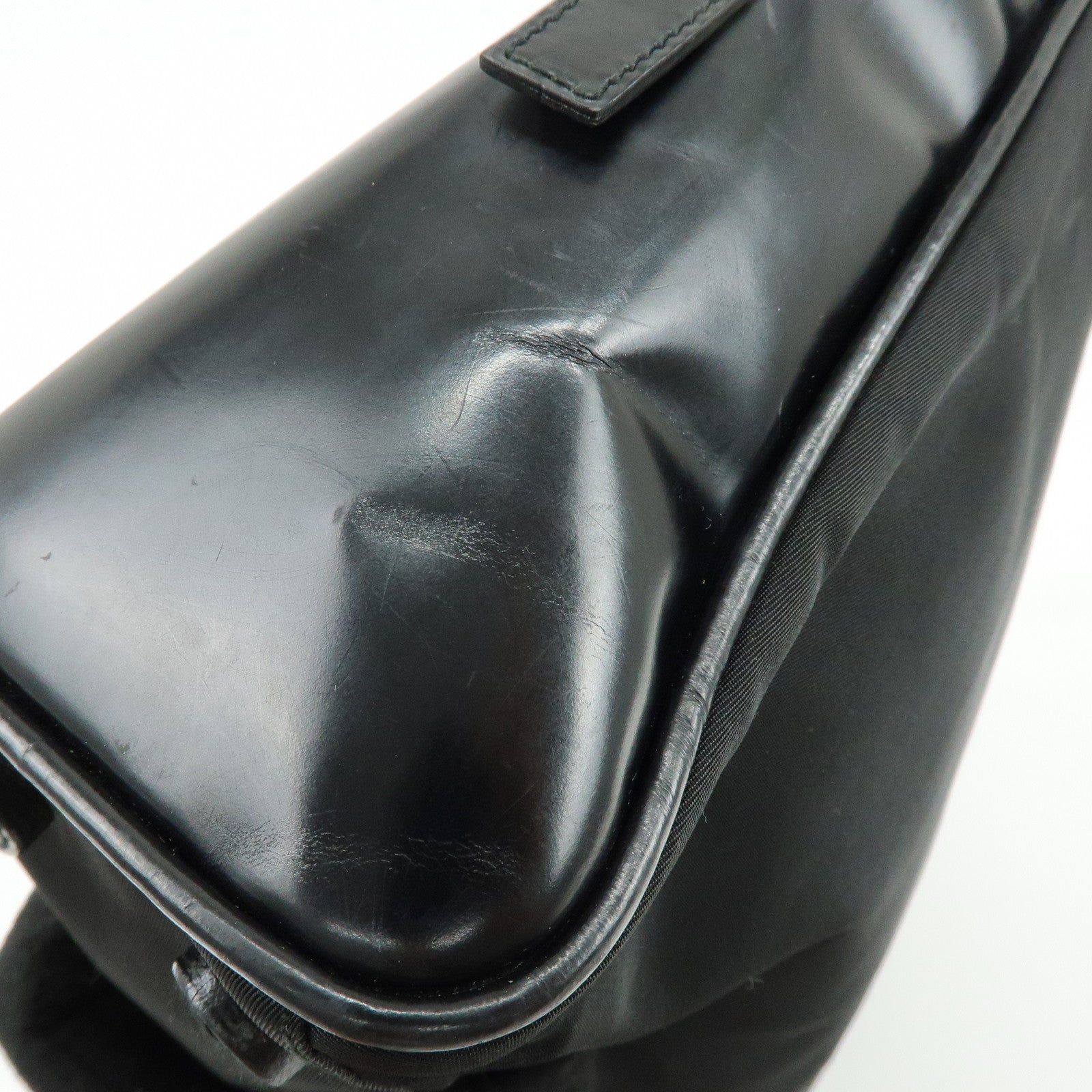 PRADA Triangle Logo Nylon Leather Shoulder Bag Tote Bag Black