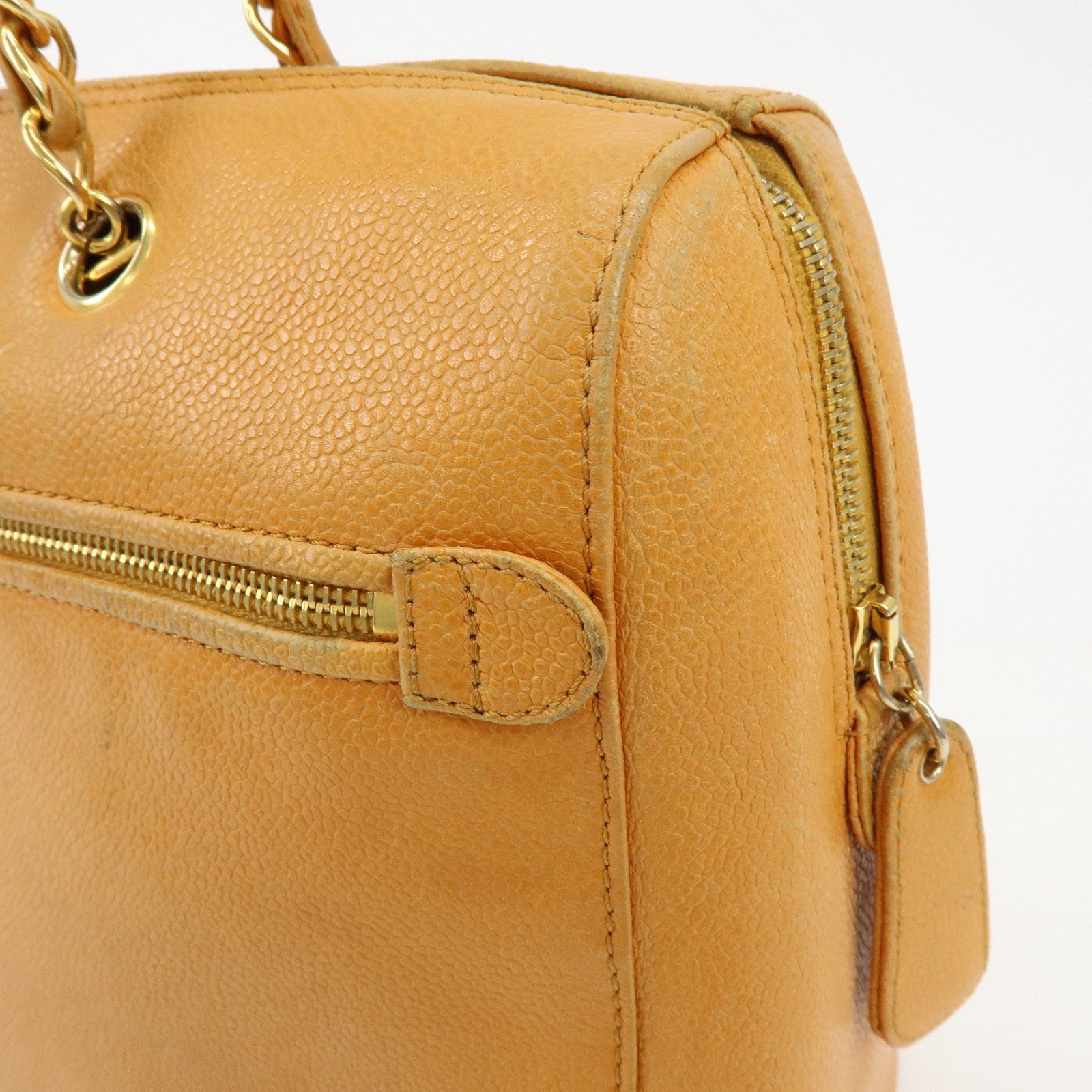 CHANEL COCO Mark Caviarskin Chain Shoulder Bag Boston Bag Yellow