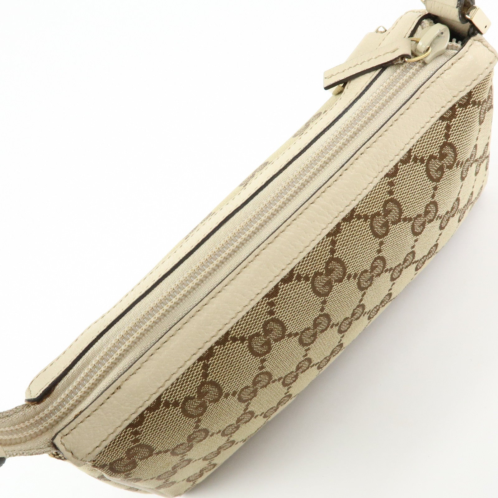 GUCCI GG Canvas Leather Hand Bag Beige Ivory 145750