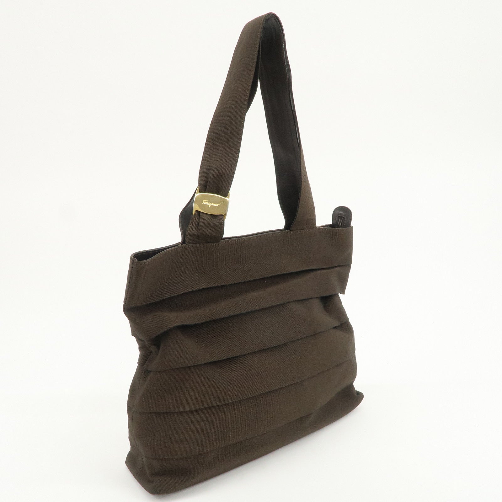 Ferragamo Vara Logo Canvas Tote Bag Shoulder Bag Brown