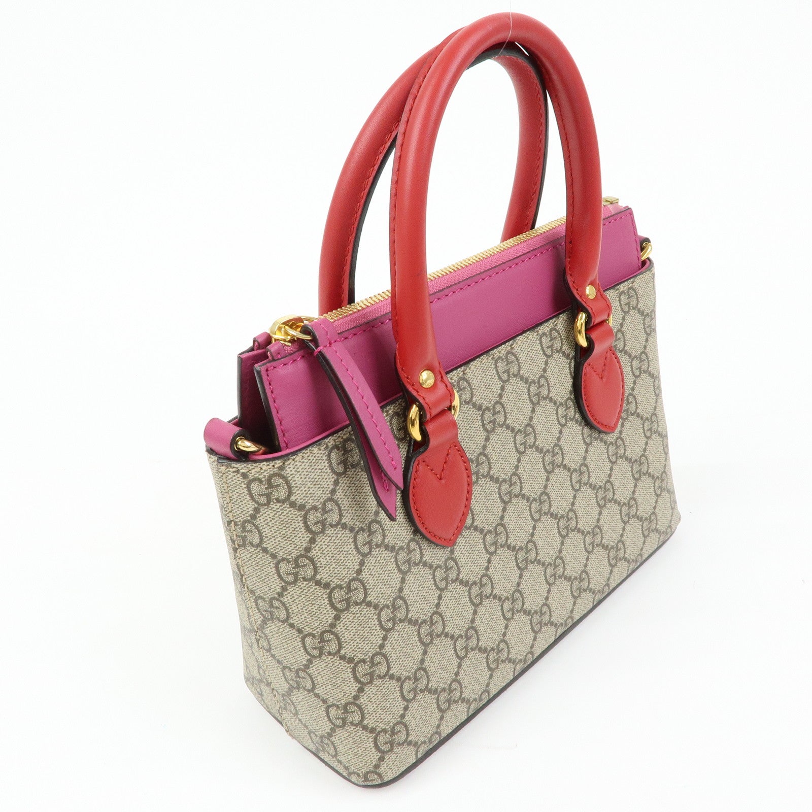 GUCCI GG Supreme Leather 2Way Bag Hand Bag Beige Pink Red 453177