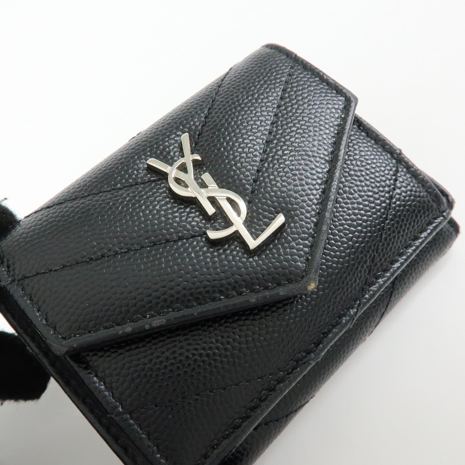 SAINT LAURENT PARIS Cassandre Leather Compact Wallet Black 505118