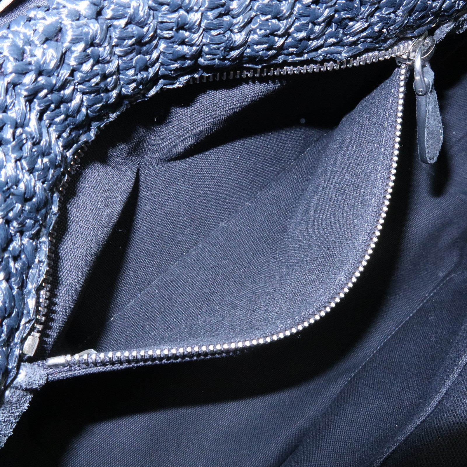 PRADA Triangle Logo Raffia 2Way Hand Bag Black Multicolor 1BG889