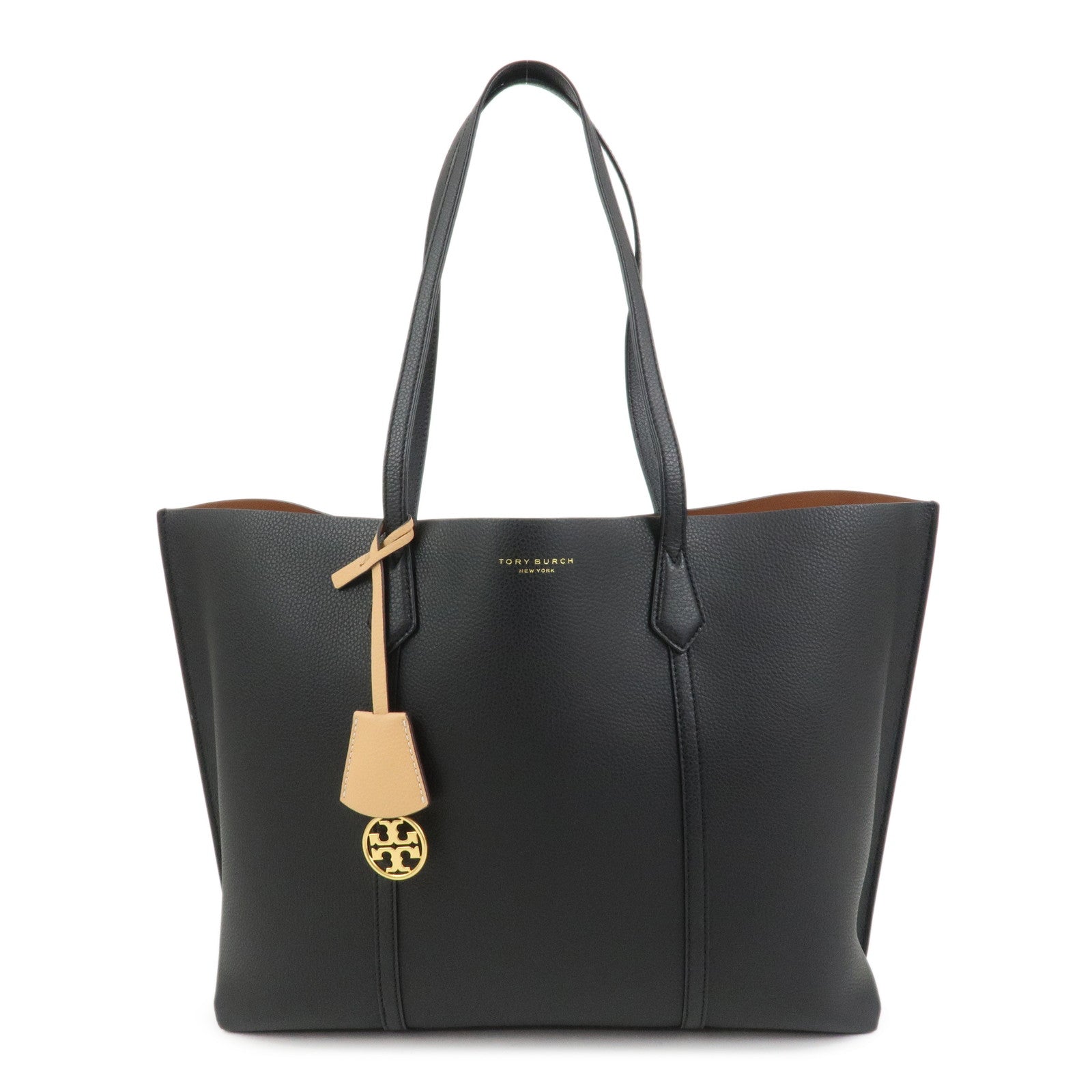 TORY BURCH Perry Leather Tote Bag Hand Bag Black