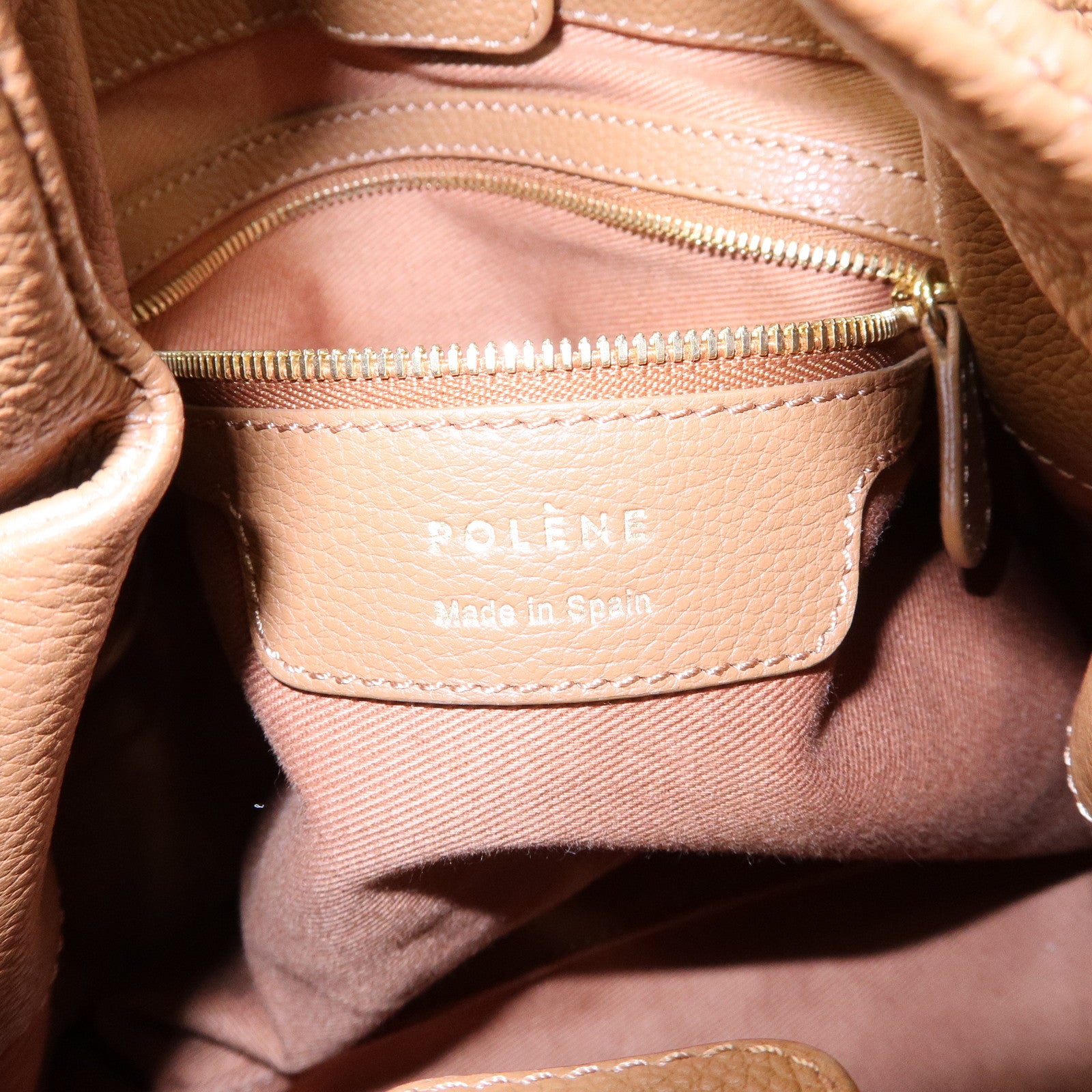 Polene Numero Neuf Grained Calf Leather 2Way Hand Bag Camel