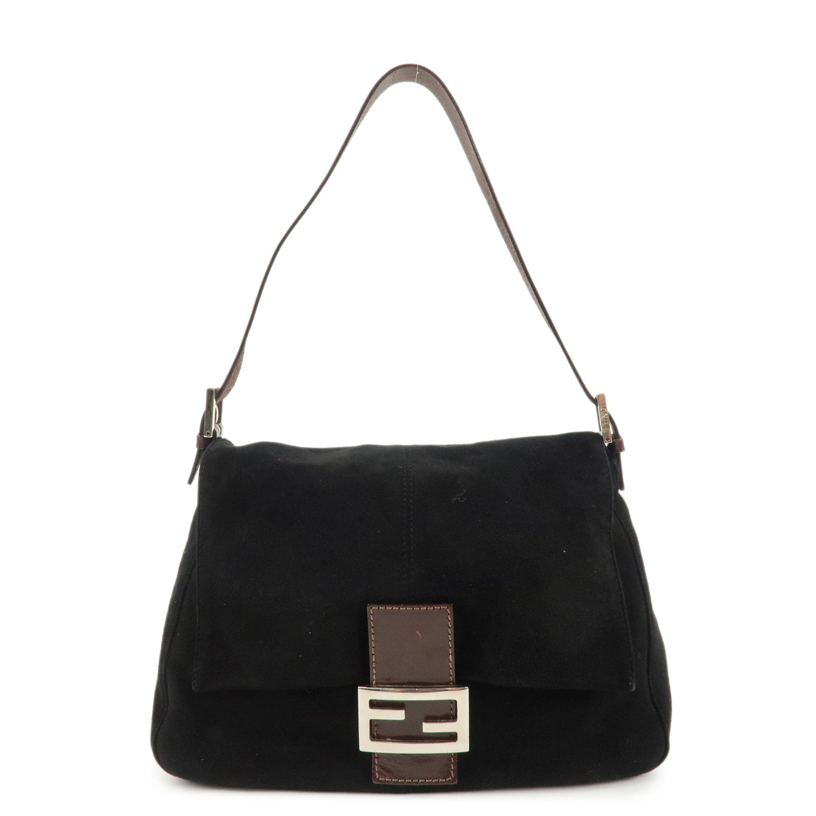 FENDI Mamma Baguette Suede Leather Shoulder Bag Silver HDW 26325 Used