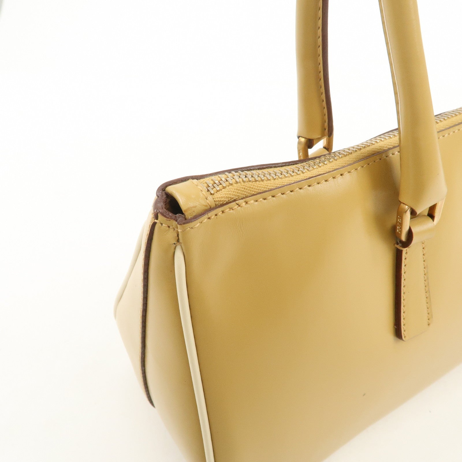 PRADA Leather Shoulder Bag Hand Bag Light Brown