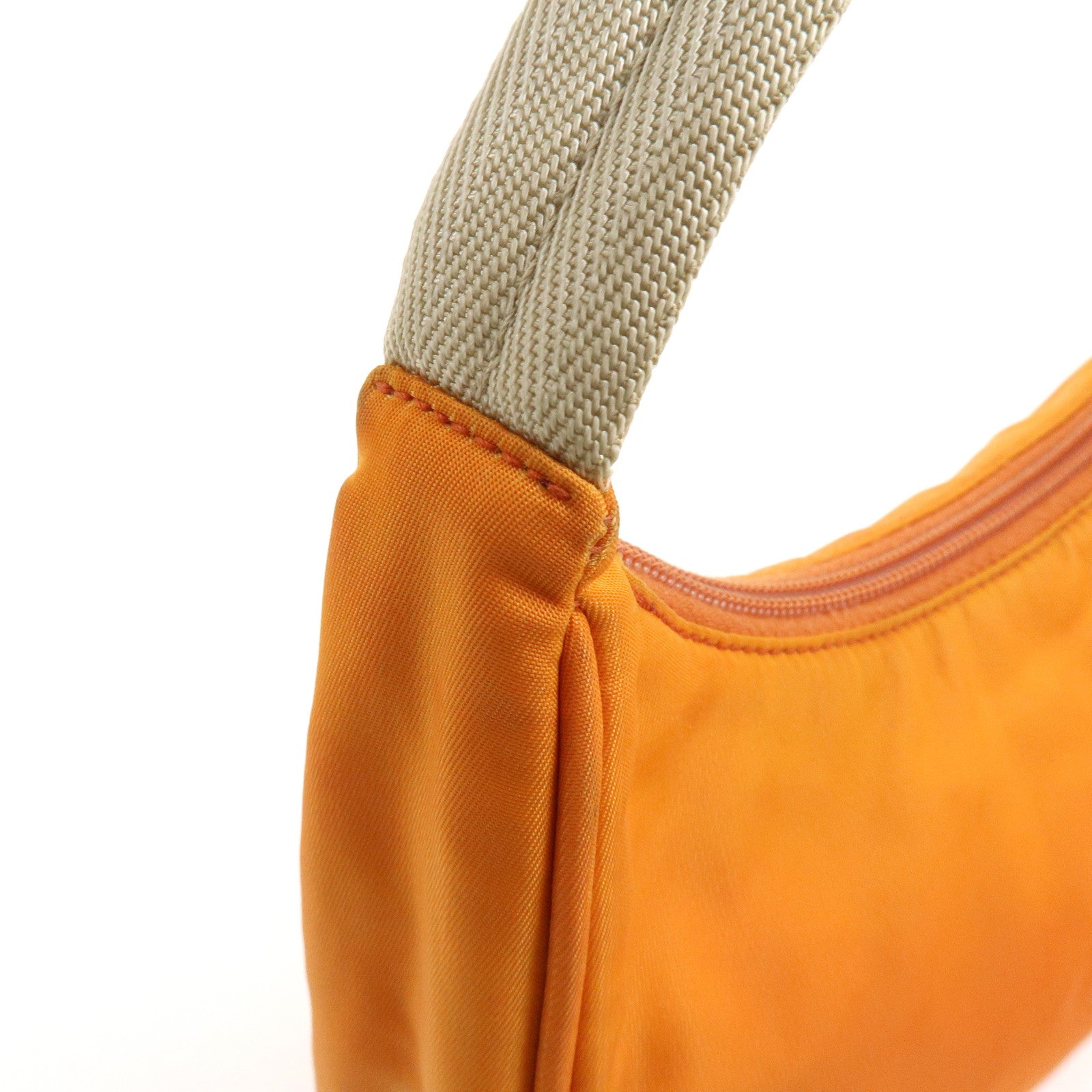 PRADA Triangle Logo Nylon Hand Bag Shoulder Bag Orange Beige