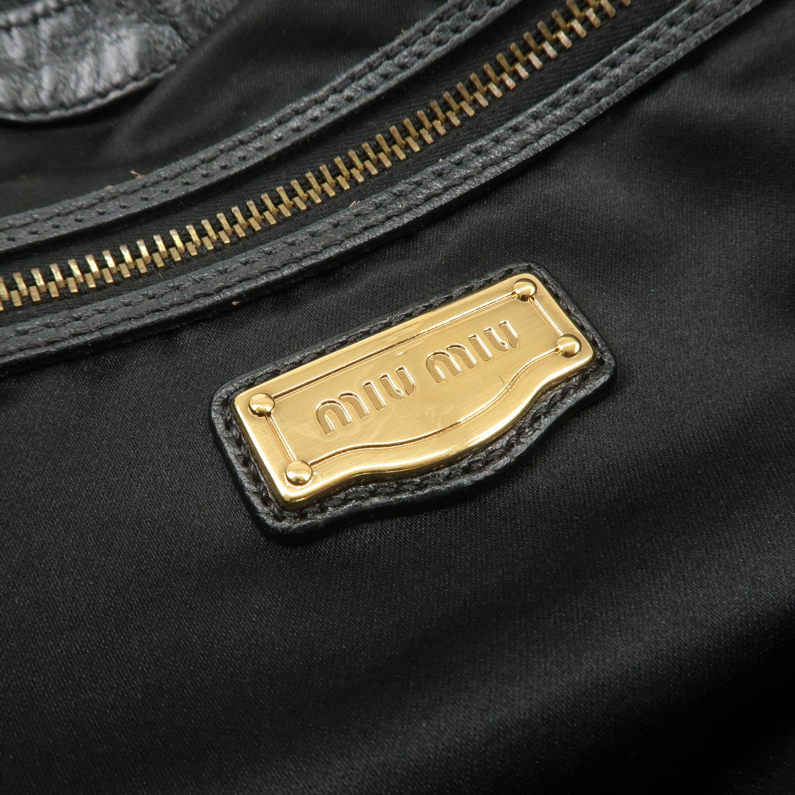 MIUMIU Logo Leather Shoulder Bag Tote Bag Black GOLD HDW Used