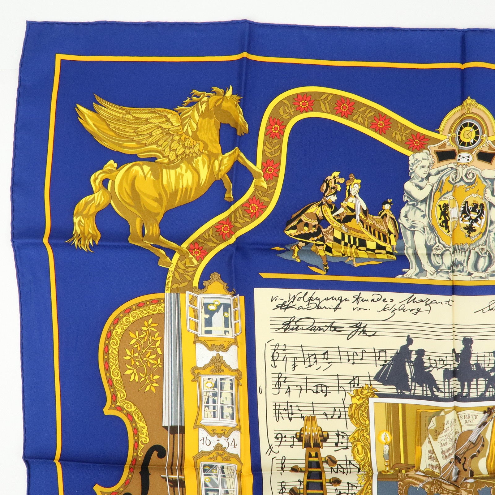 HERMES Carre 90 Silk 100% Scarf IN SALZBURG Blue Gold