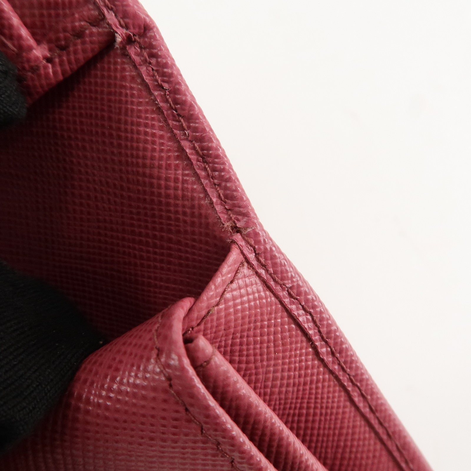 PRADA Logo Saffiano Leather Tri-fold Compact Wallet Pink 1M0176 Used