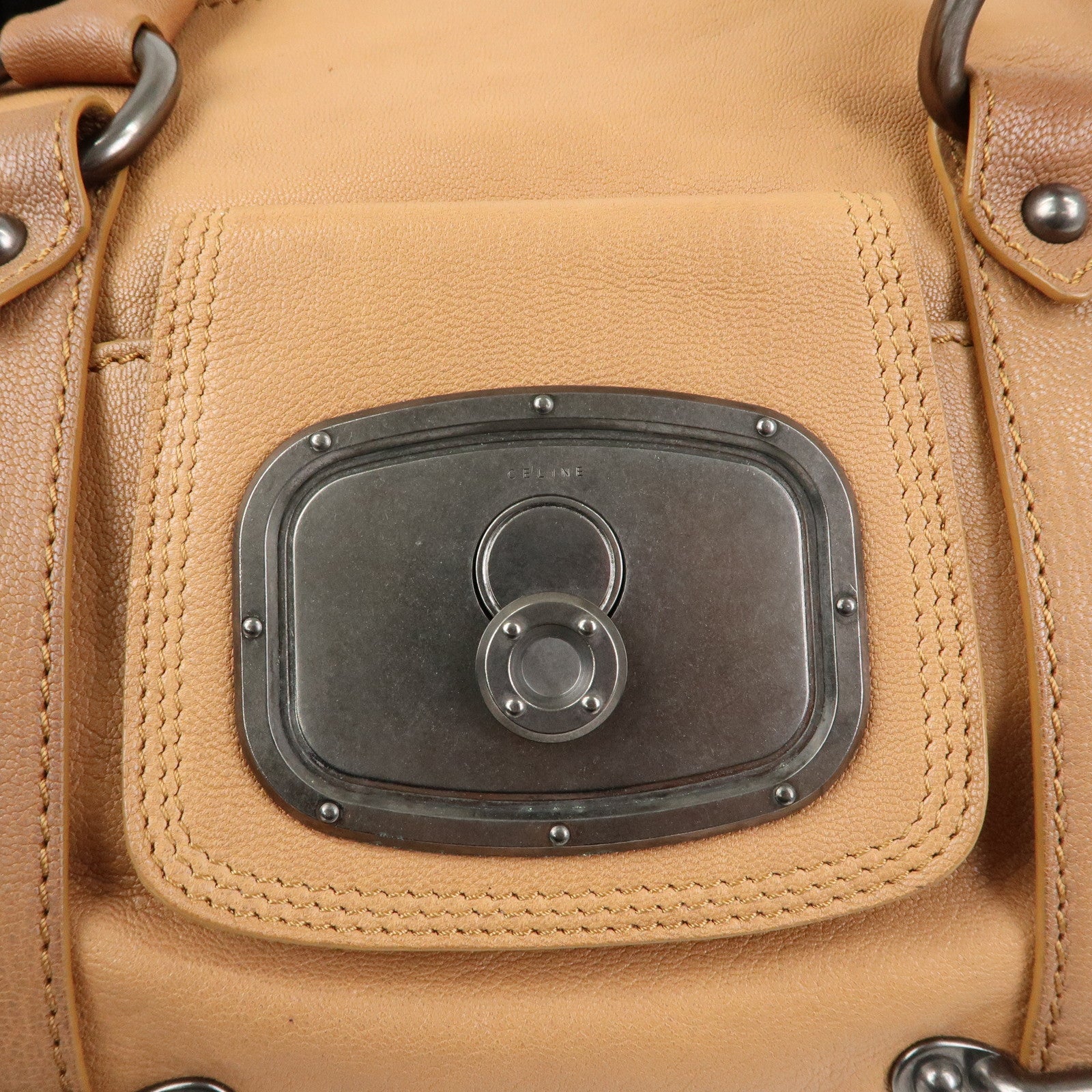 CELINE Logo Leather Hand Bag Boston Bag Hand Bag Brown