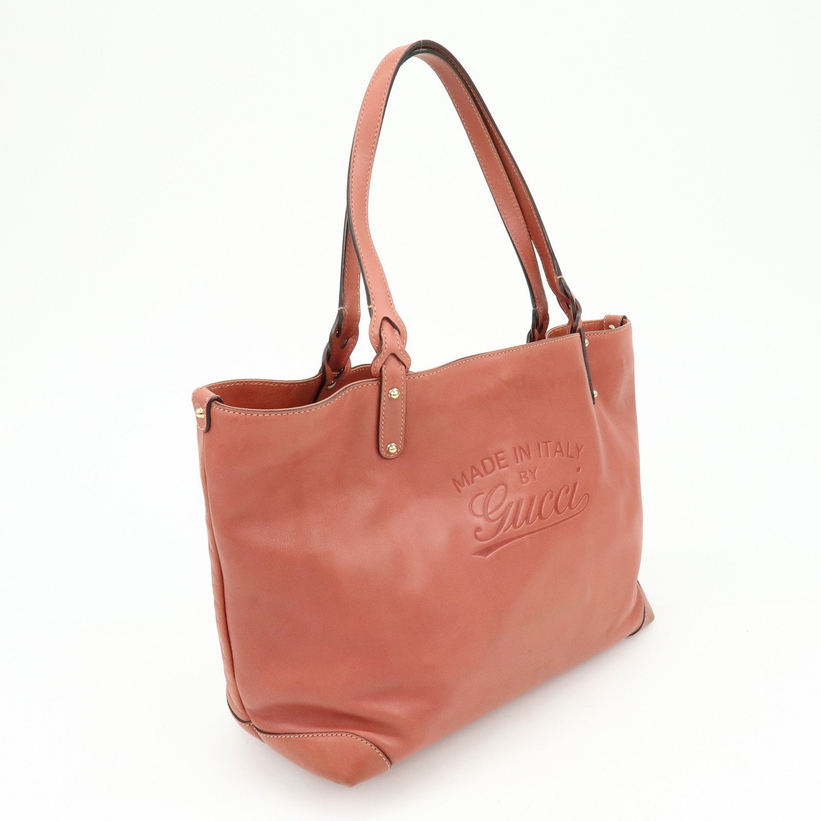 GUCCI Logo Leather Tote Bag Shoulder Bag Hand Bag Rose Pink 247209