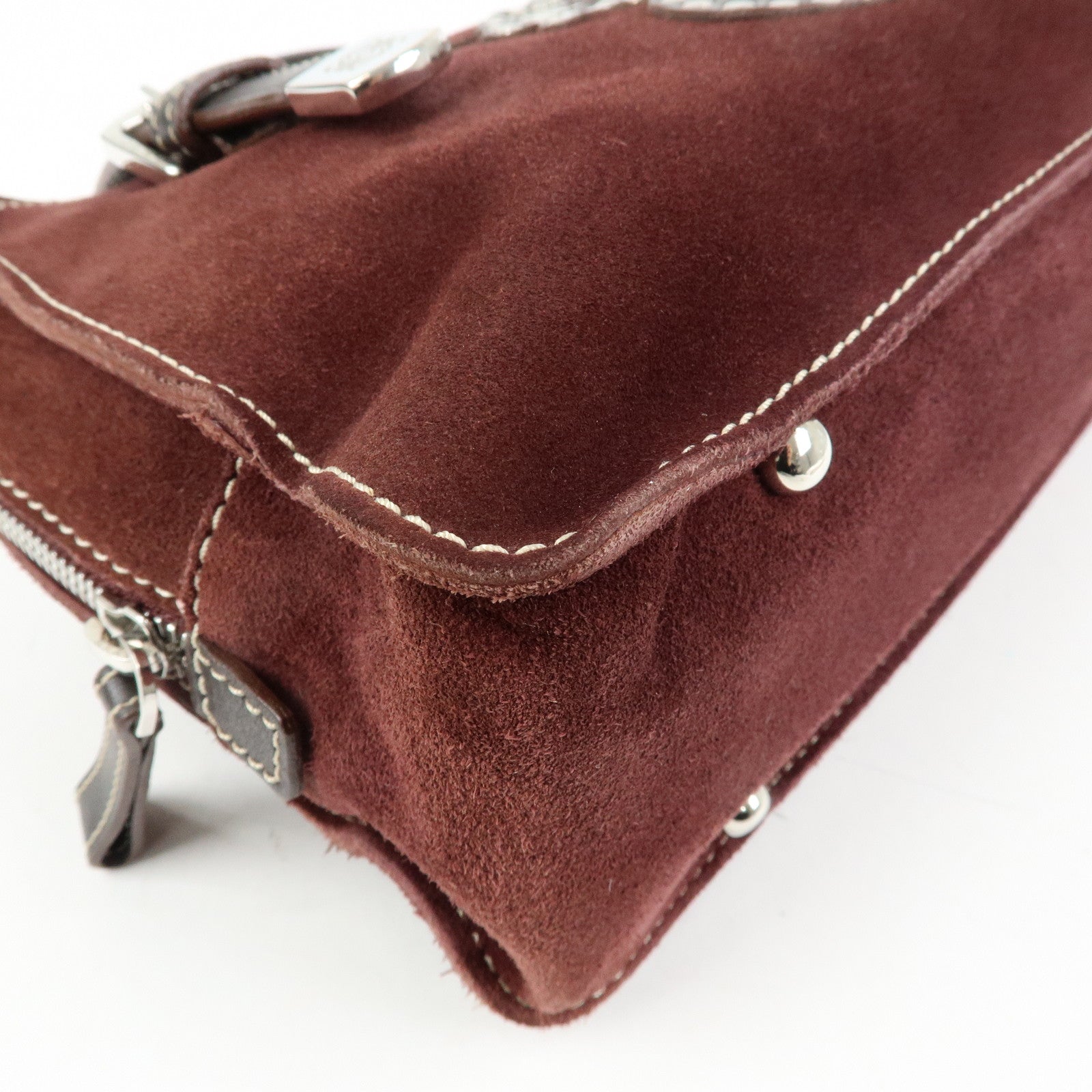 LOEWE Anagram Suede Leather Studs Hand Bag Bordeaux