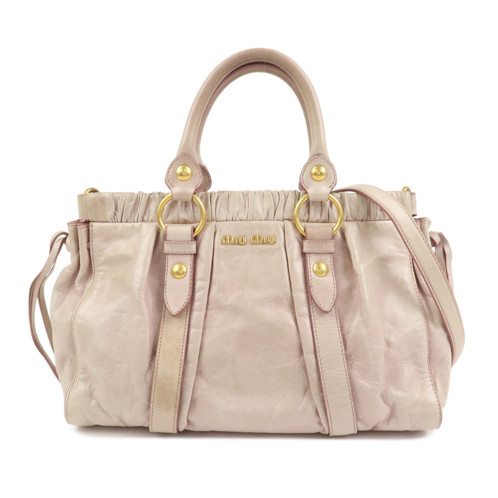 MIU MIU Logo Leather 2Way Bag Shoulder Bag Hand Bag Pink RT0383
