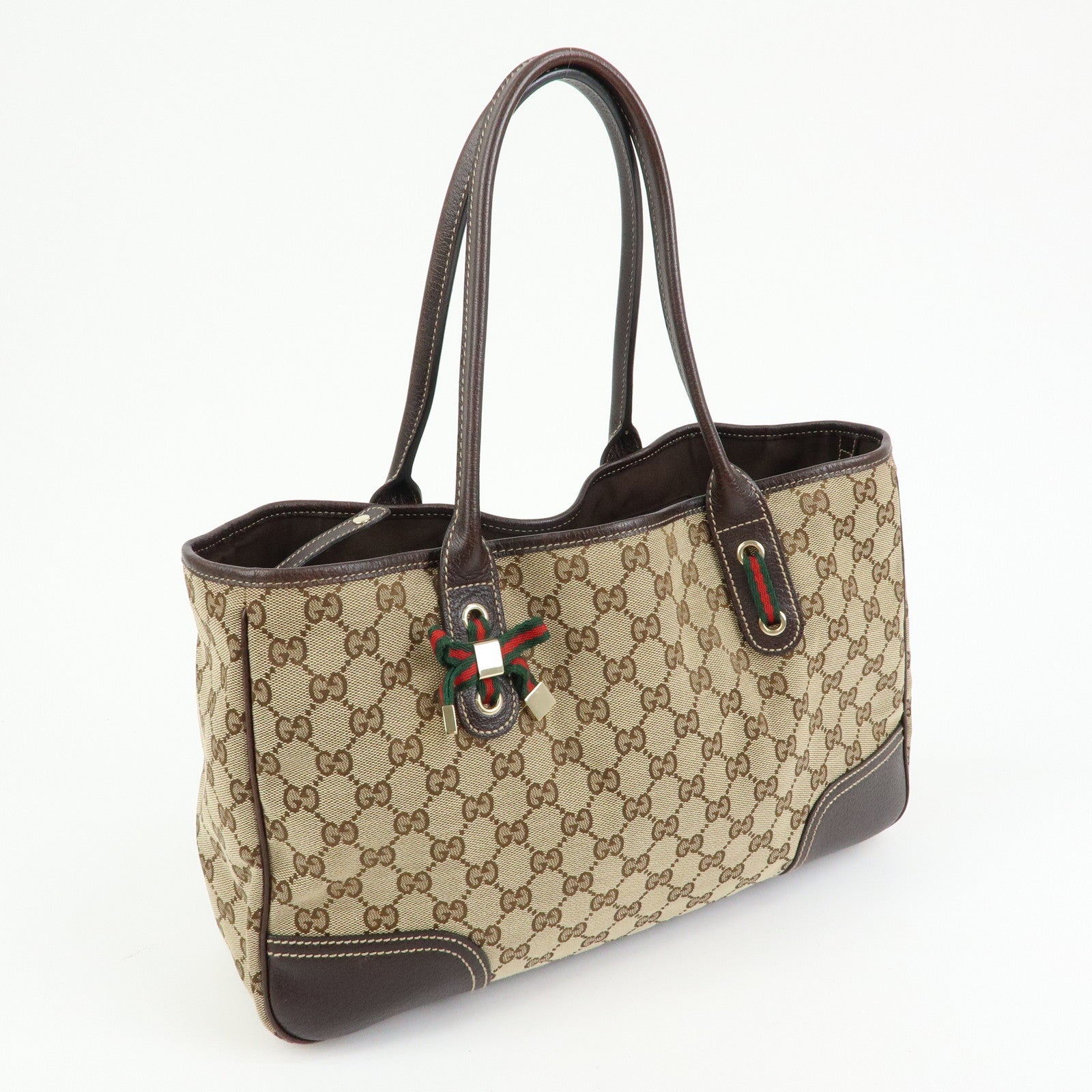 GUCCI Princy Sherry GG Canvas Leather Tote Bag Hand Bag 163805
