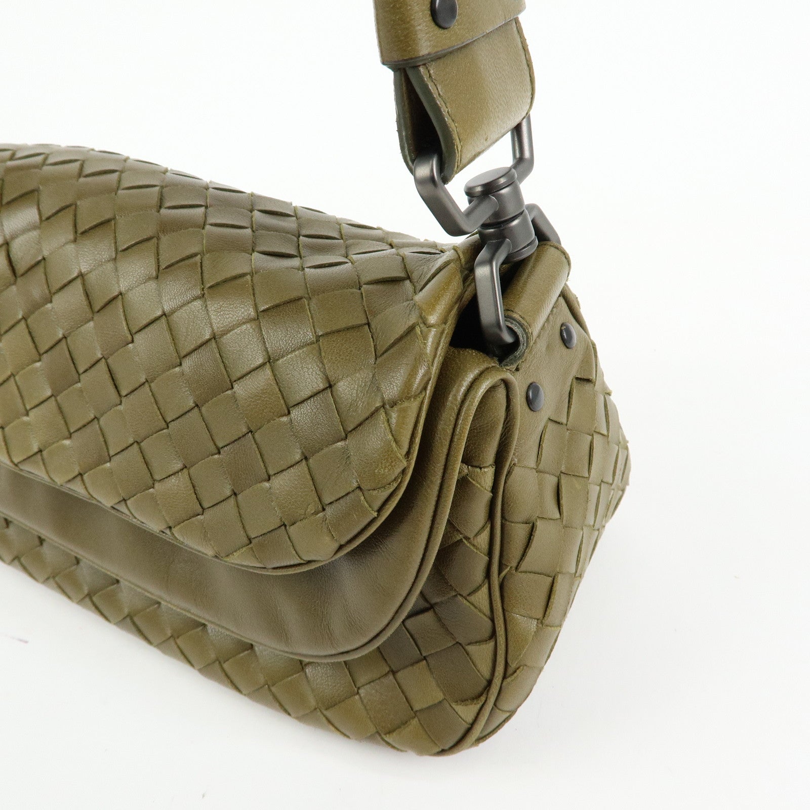 BOTTEGA VENETA Intrecciato Leather Shoulder Bag Khaki 142467