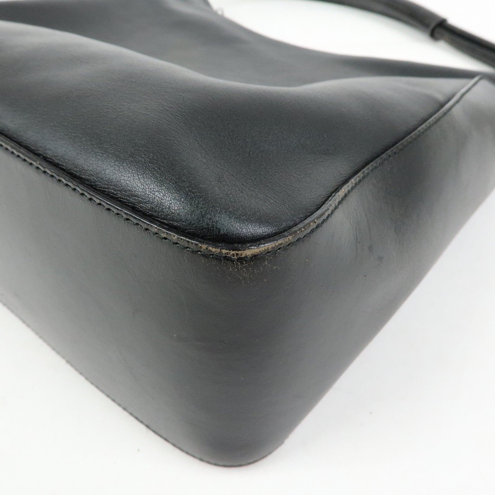 GUCCI Logo Leather Shoulder Bag Hand Bag Black 001.3766