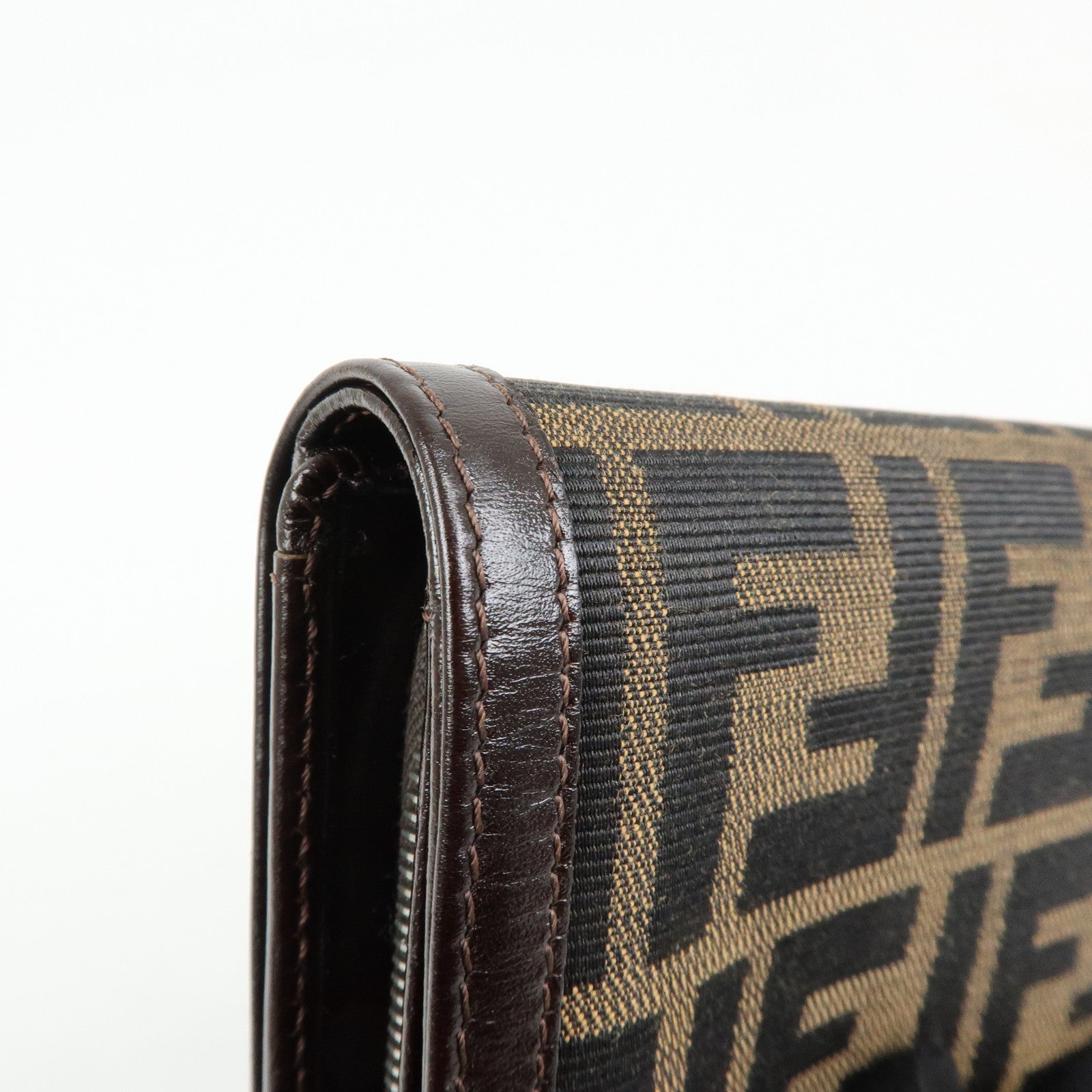 FENDI Zucca Canvas Leather Compact Wallet Brown Black 31052