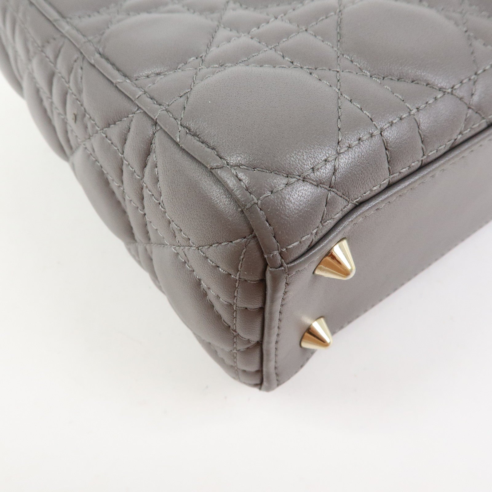 Christian Dior Lady Dior Cannage Leather 2Way Bag Hand Bag Gray