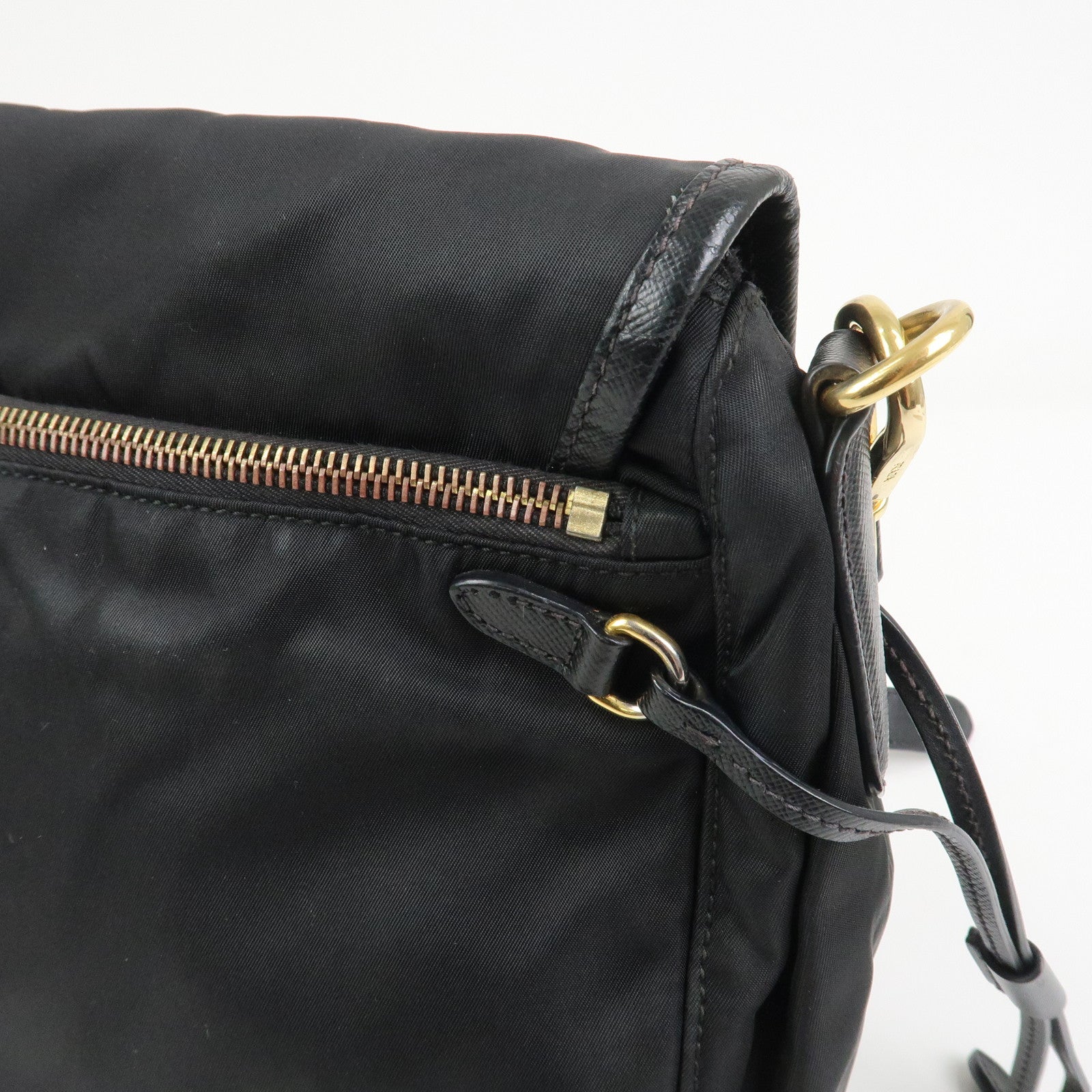 PRADA Logo Nylon Saffiano Leather Shoulder Bag Crossbody Bag Black