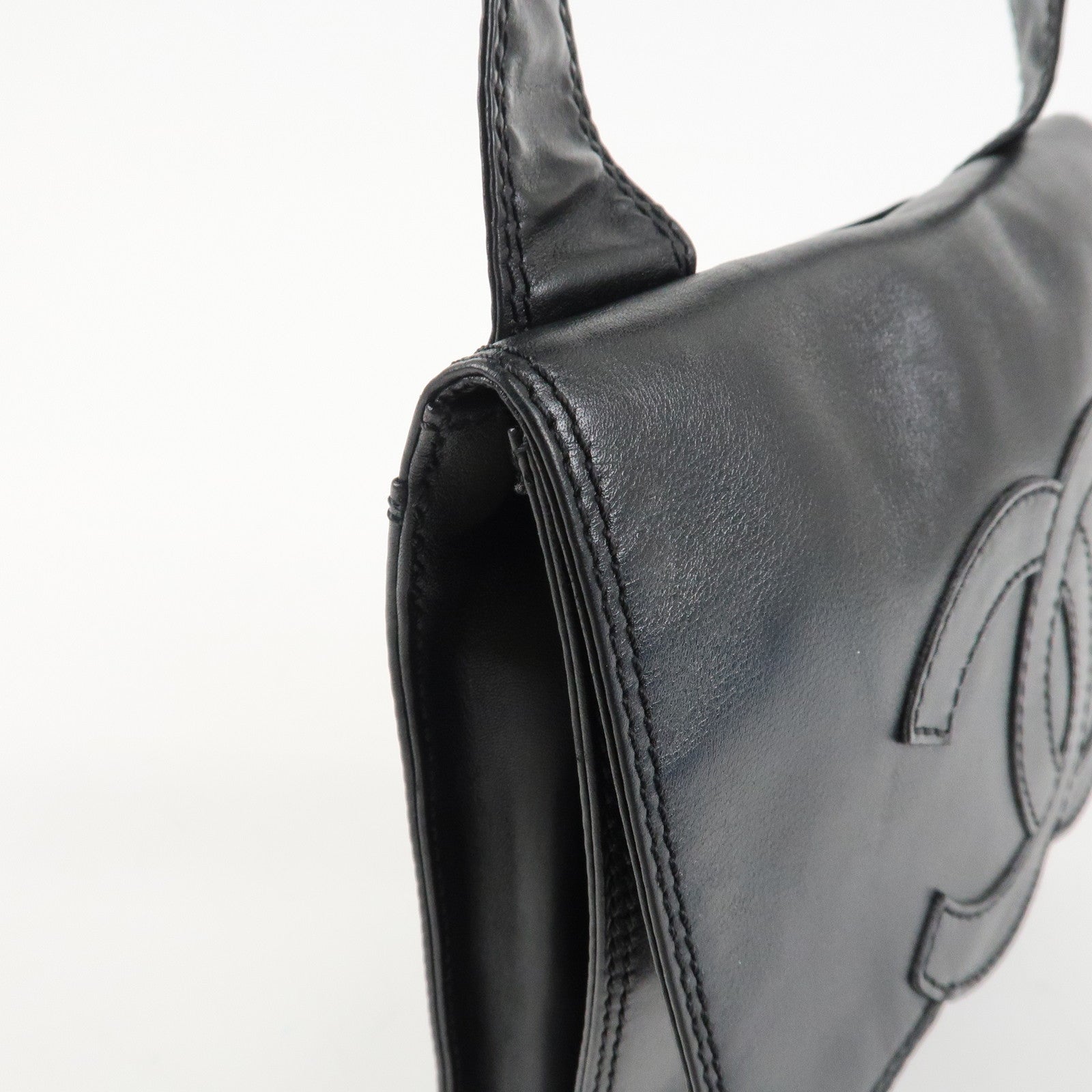 CHANEL COCO Mark Lamb Skin Shoulder Bag Crossbody Bag Black Used