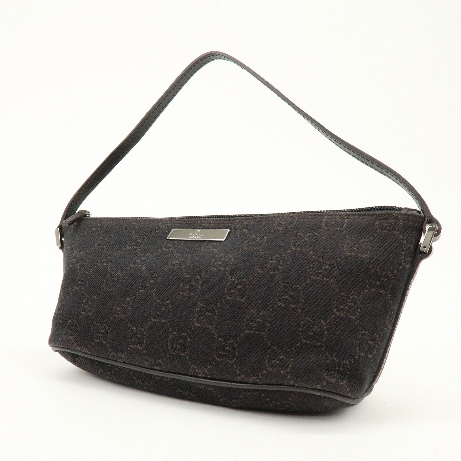 GUCCI Boat Bag GG Canvas Leather Hand Bag Brwon 07198