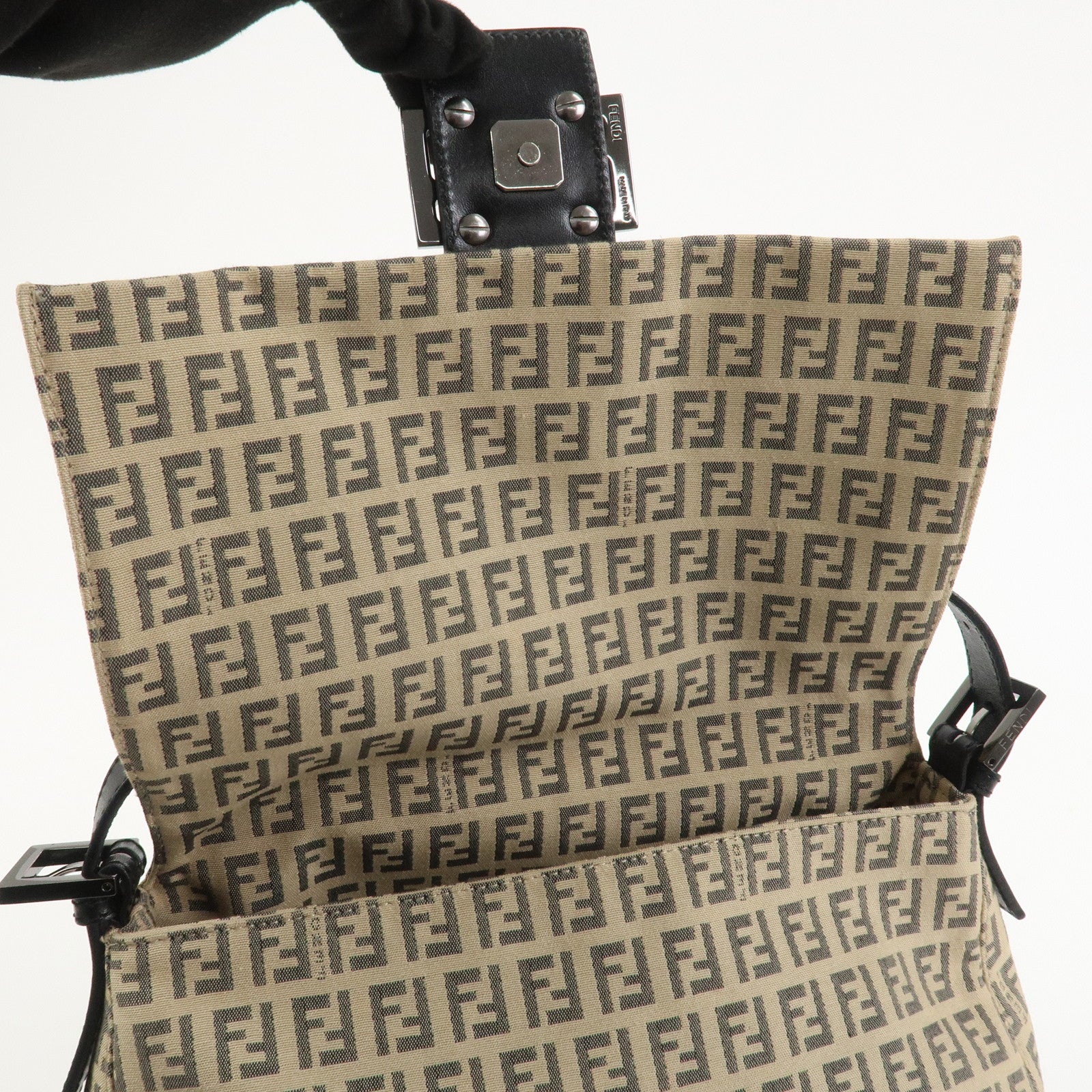 FENDI Zucchino Mamma Baguette Canvas Leather Shoulder Bag 8BR001