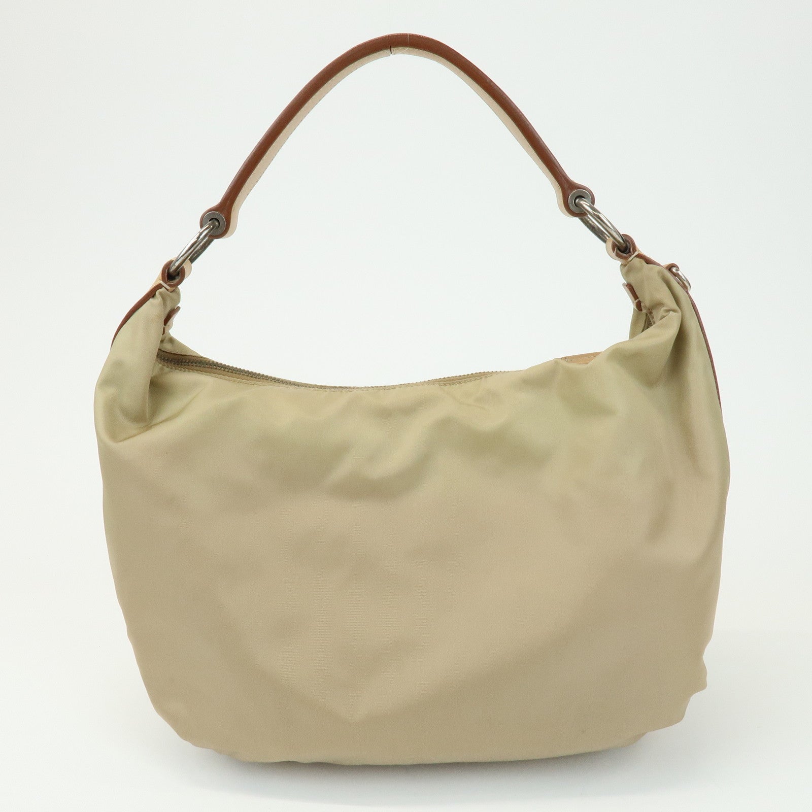 PRADA Logo Nylon Leather Shoulder Bag Hand Bag Beige BR3315